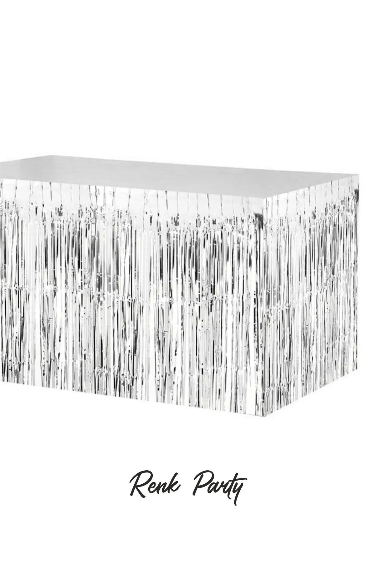 renk party Metalize Masa Eteği Gümüş Renk 75x360 Cm - Püskül Etek