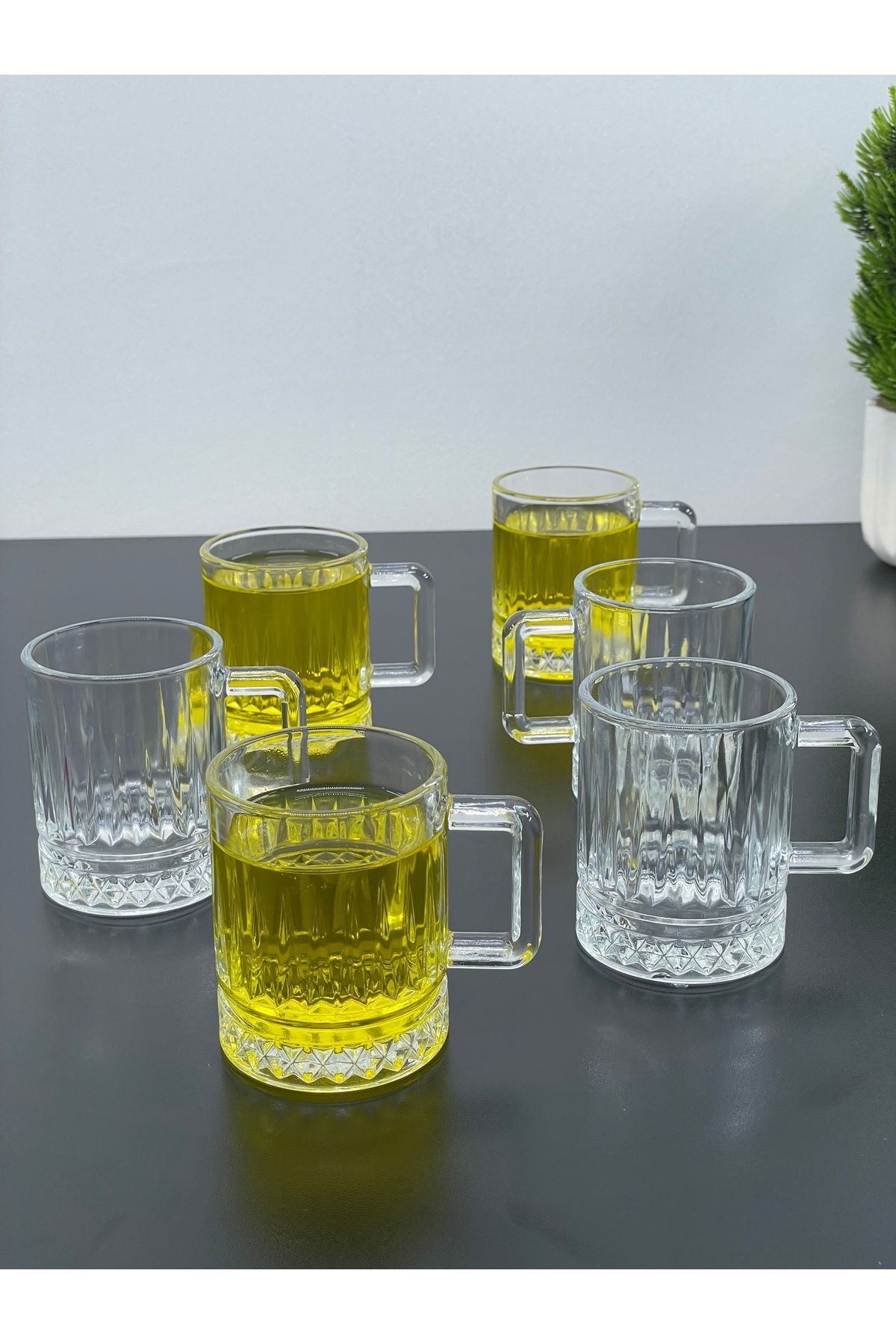 YzHome 6 Lı Cam Kulplu Meşrubat Çay Kahve Bardağı Bardak 220ml