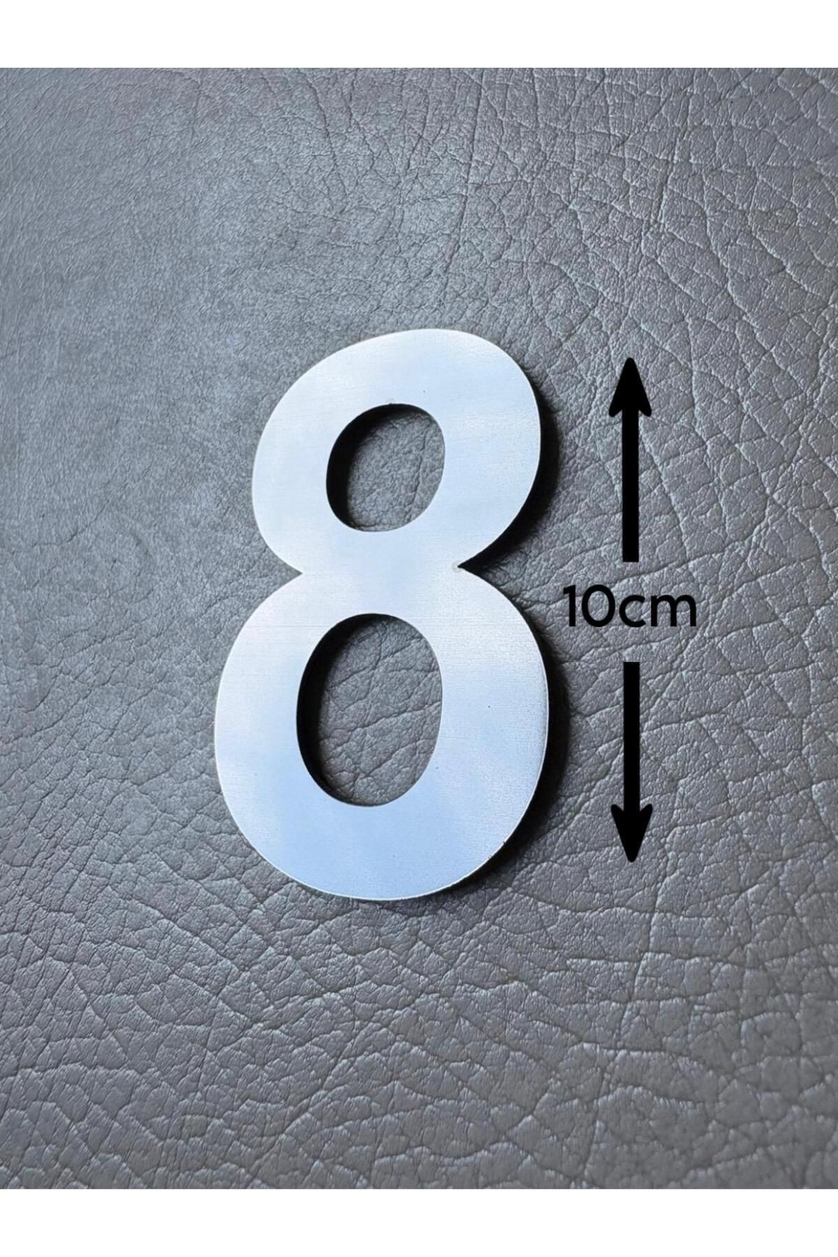 SE-Dizayn Kapı Numarası 10 CM No. 8 Daire Masa Dolap Numarası Fırcalı Gümüş Kendinden Yapışkanlı