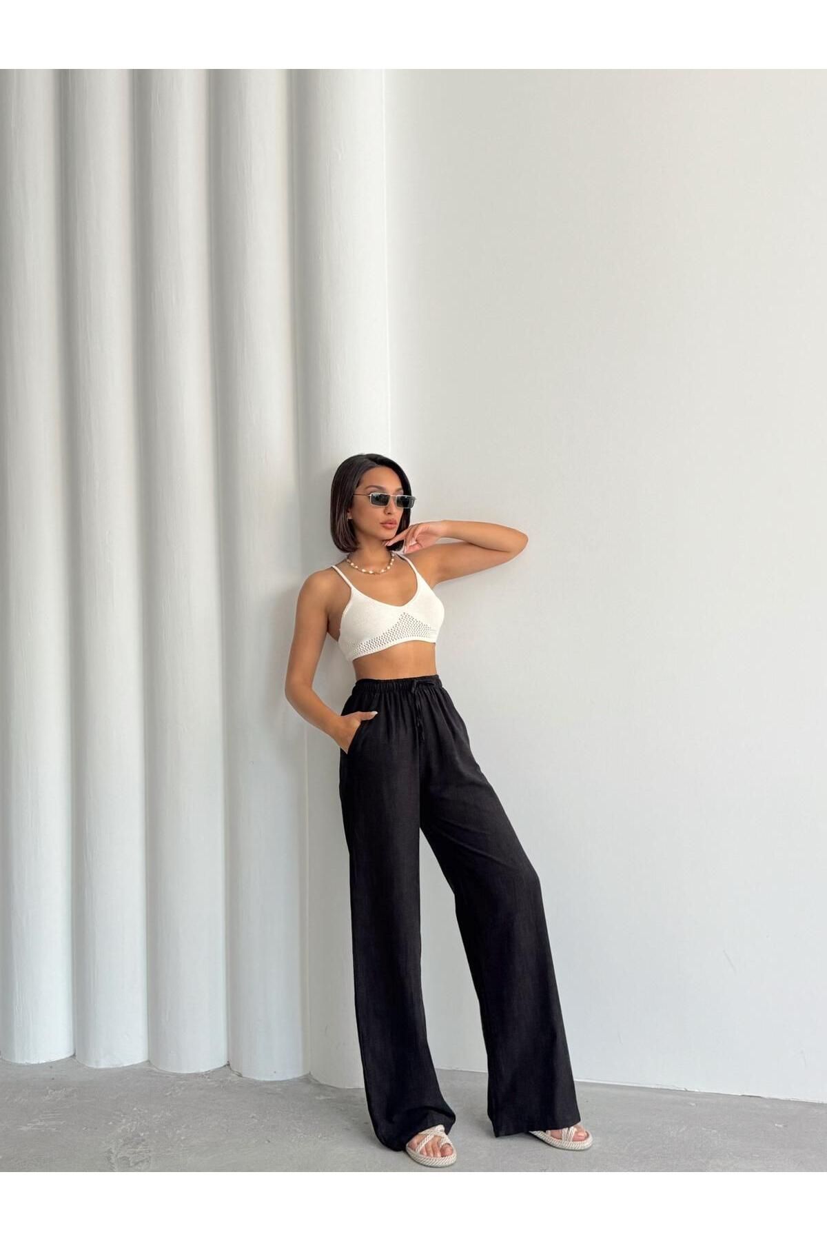 fhk atelier Kadın Bol Kesim Keten Palazzo Pantolon
