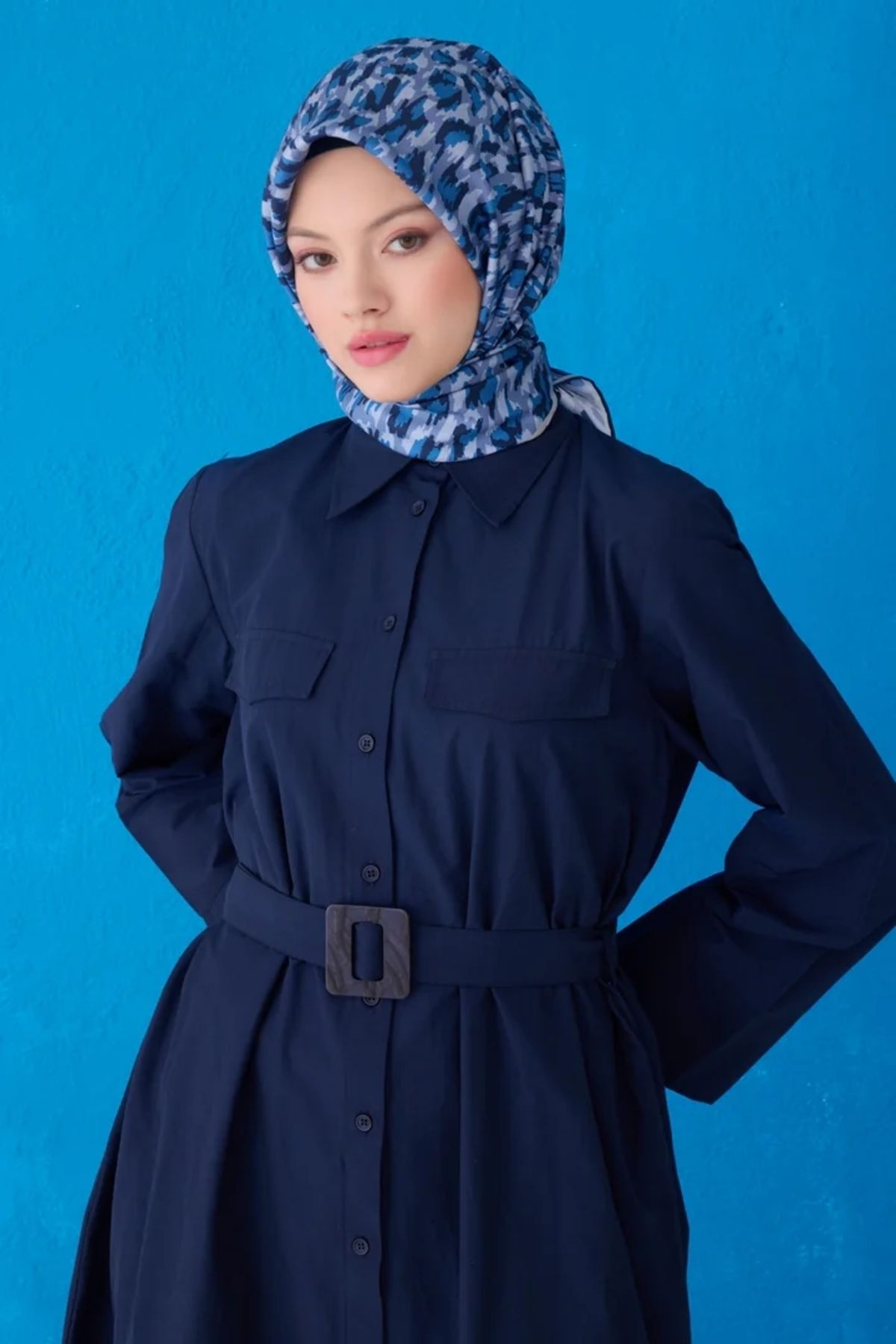 Belli Twill İpek Eşarp 4103D Batik Desen İndigo-Lacivert-83
