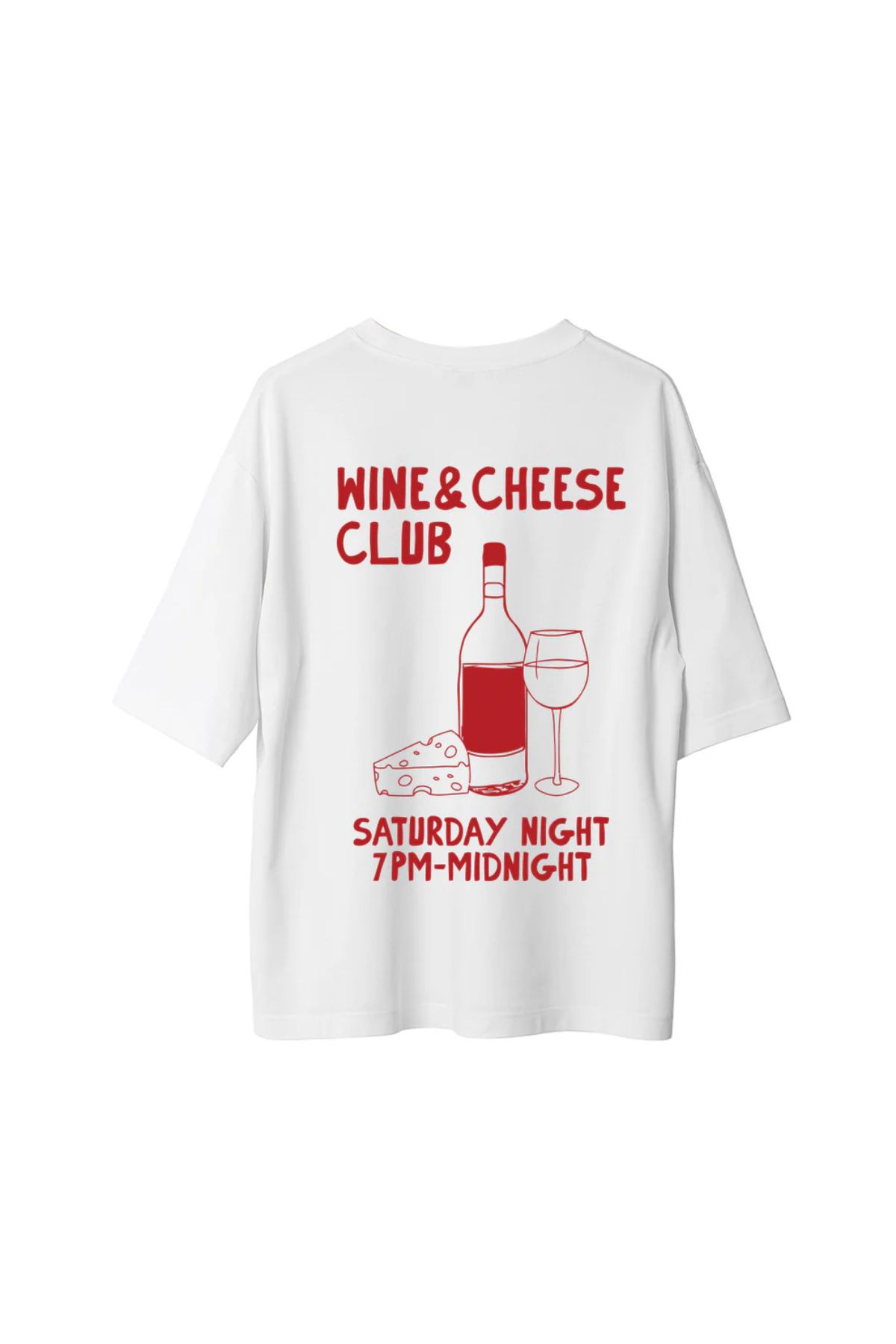 Koklonmoda Unisex Wine Cheese Club Baskılı Oversize T-Shirt