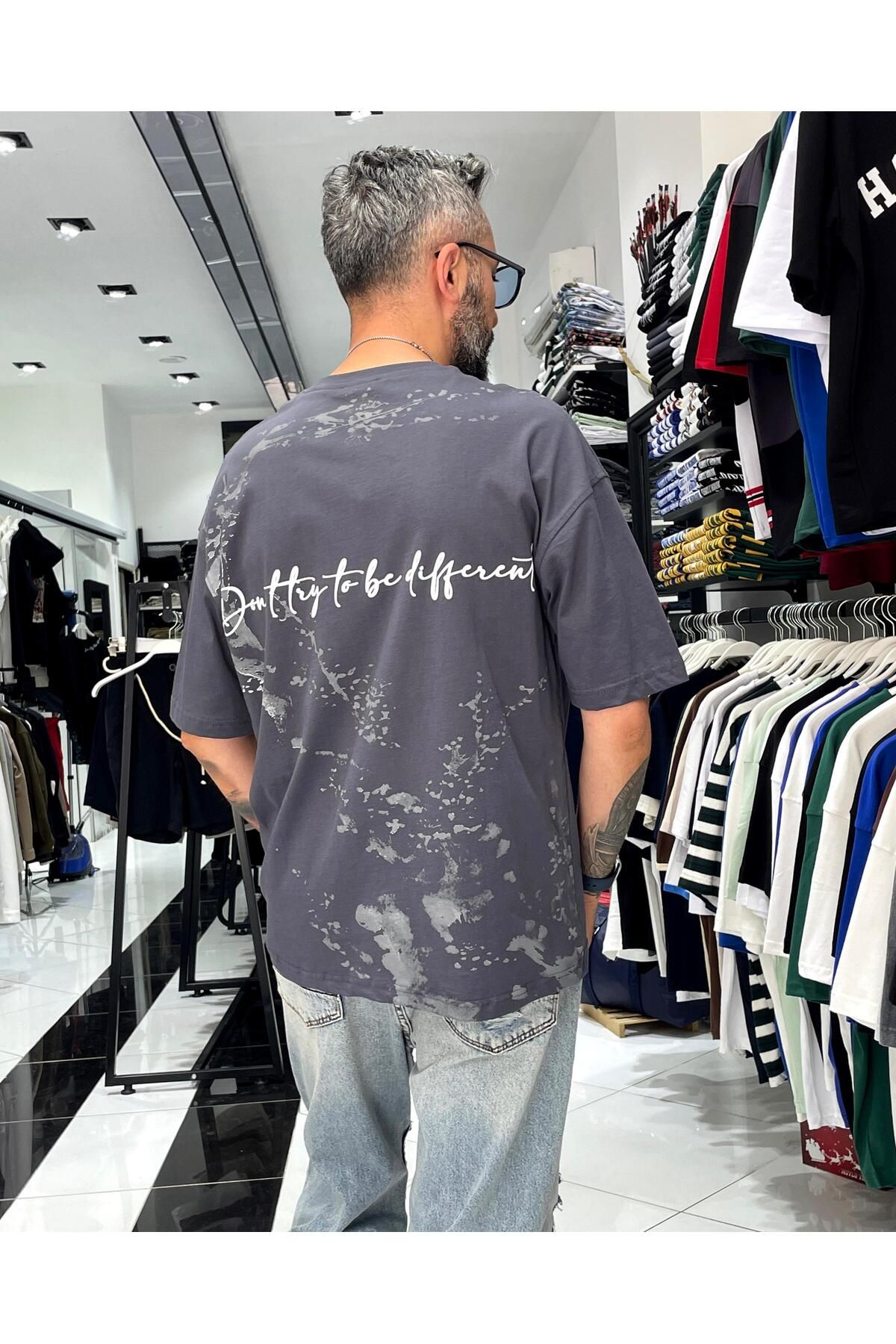 Higo Man Boya Efektli Erkek Oversize T-Shirt