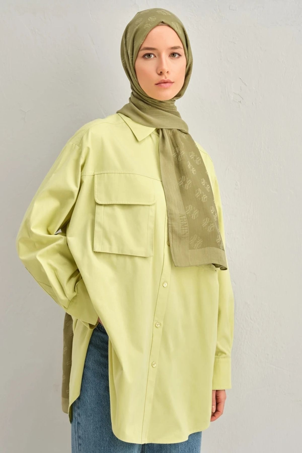 Armine Lyocell İpek Şal 1 Monogram Yeşil-3297
