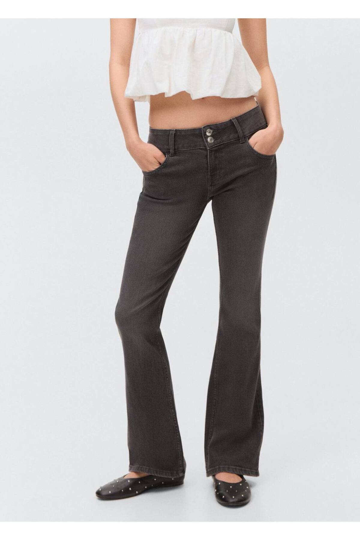 Düşük belli flare jean pantolon