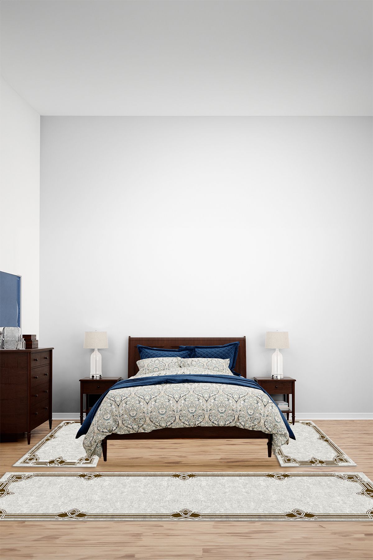 Viyana Home Dijital Kaymaz Yıkanabilir Çerçeveli Kenar Üçlü Yatak Odası Takım Halısı, YO-ÇERÇEVELİ-206-KAHVE,