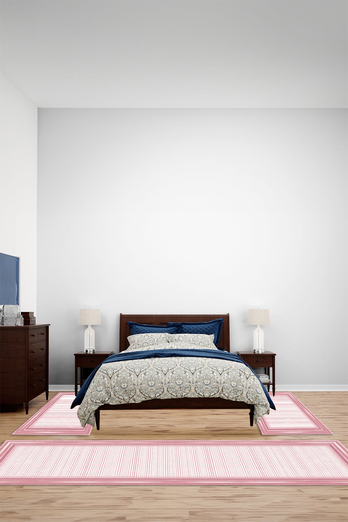 Viyana Home Dijital Kaymaz Yıkanabilir Çerçeveli Jüt Üçlü Yatak Odası Takım Halısı, YO-ÇERÇEVELİ-151-PEMBE,