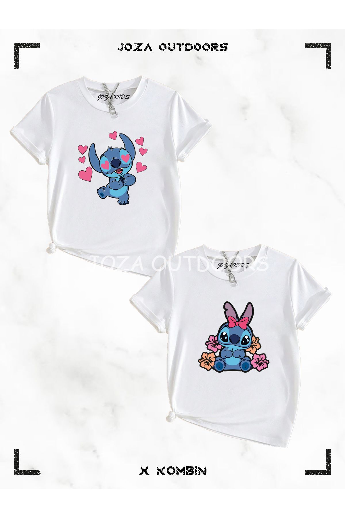 Joza Outdoors Kız Lilo Stitch Baskılı Çocuk 2'li Siyah Beyaz T-shirt Set Takım