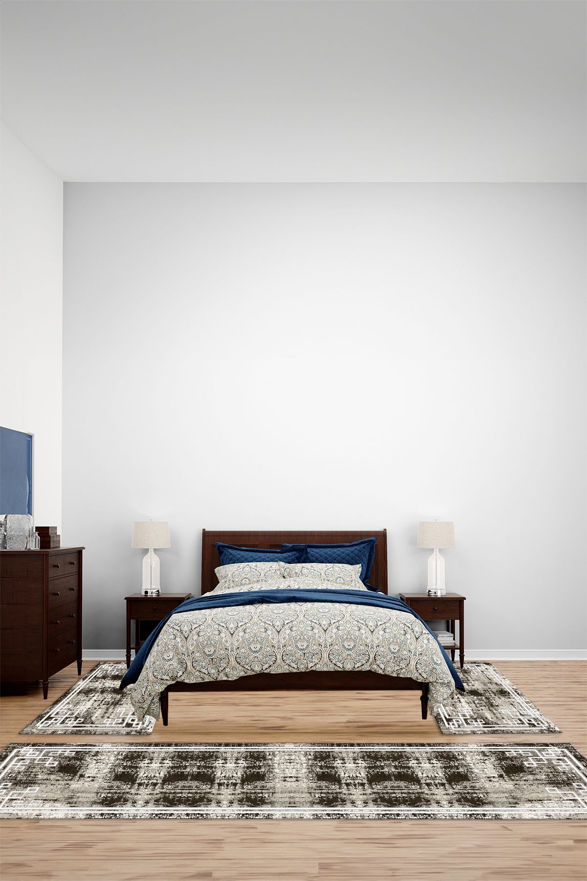 Viyana Home Dijital Kaymaz Yıkanabilir Çerçeveli Etnik Üçlü Yatak Odası Takım Halısı, YO-ÇERÇEVELİ-196-KAHVE,