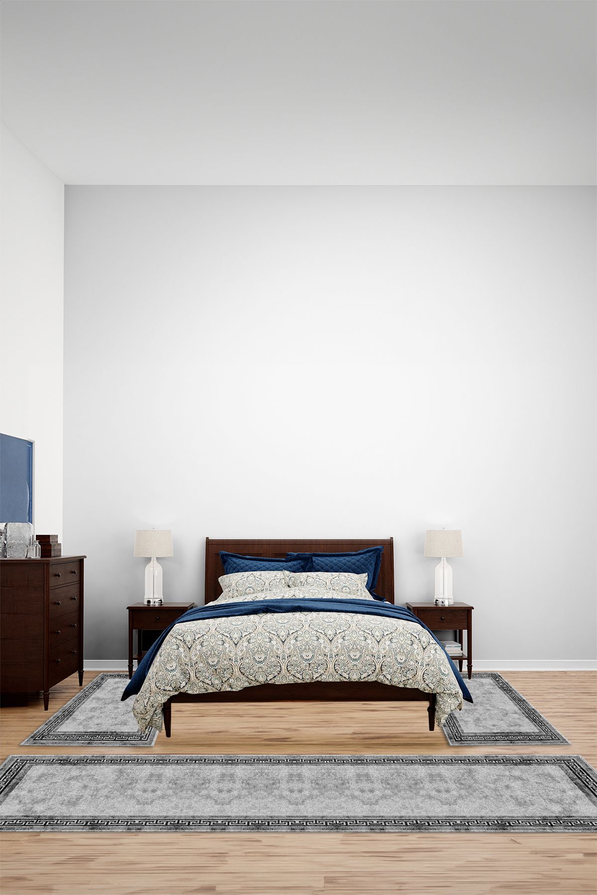 Viyana Home Dijital Kaymaz Yıkanabilir Çerçeveli Üçlü Yatak Odası Takım Halısı, YO-ÇERÇEVELİ-171-GRİ,