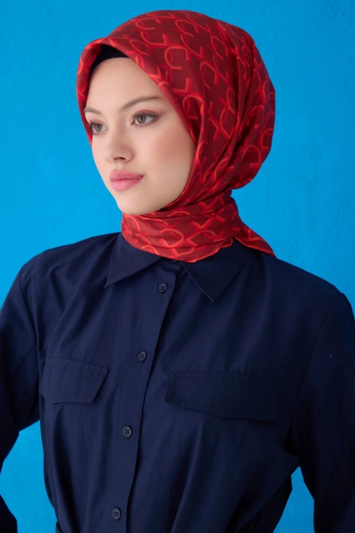Belli Twill İpek Eşarp 4102D Geometrik Desen Bakır-Somon-40