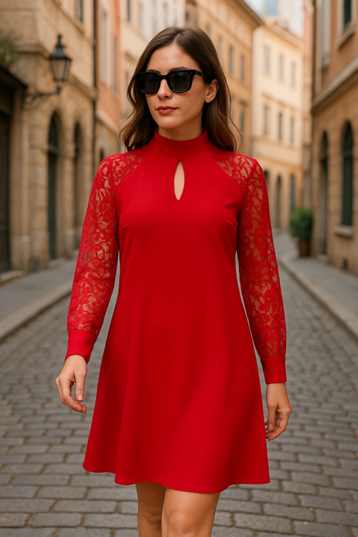 D&M Life Collection Kadın Uzun Kollu Tül Detay Sandy Mini Boy Elbise