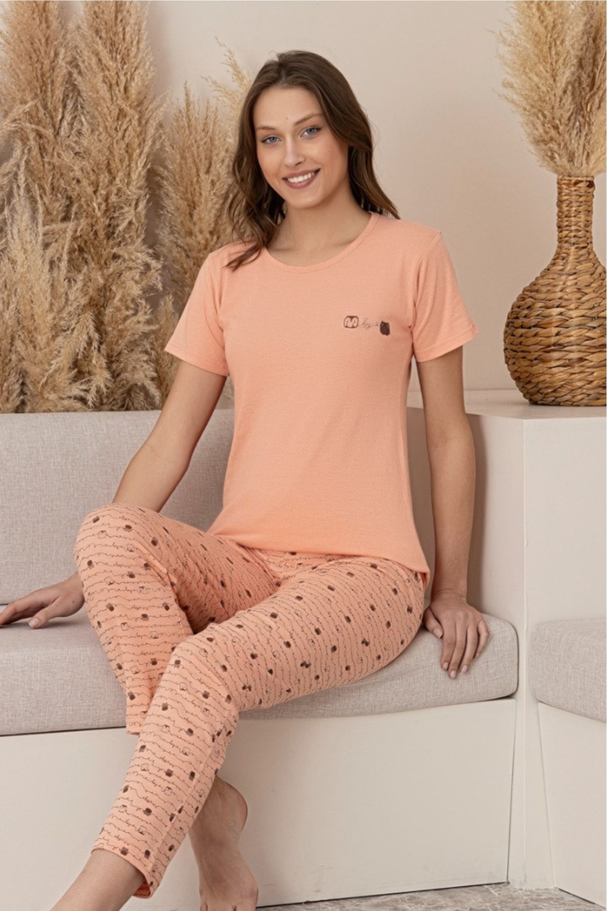 Farya Home Dreamy Pamuklu Desenli Kısa Kollu Kadın Pijama Takımı