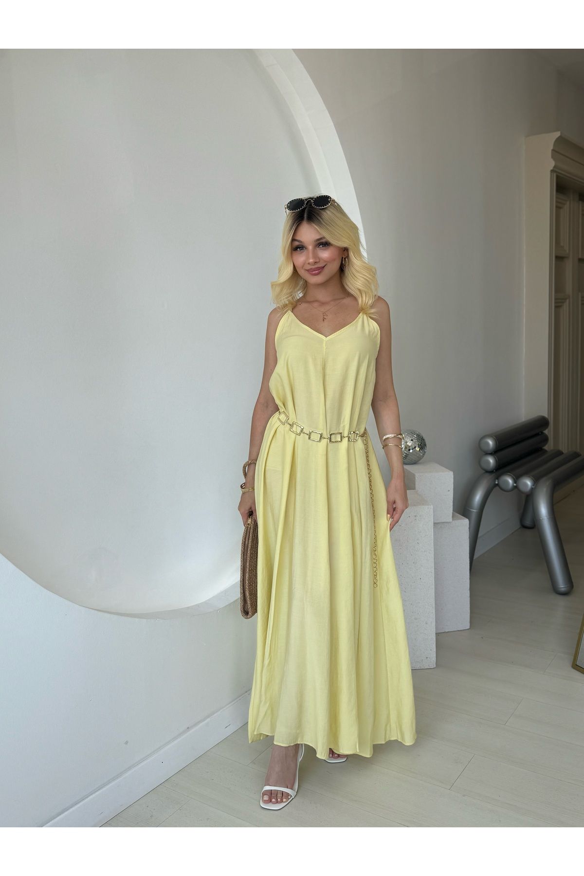 FEHUBLOOM Sarı İnce Askılı Elbise