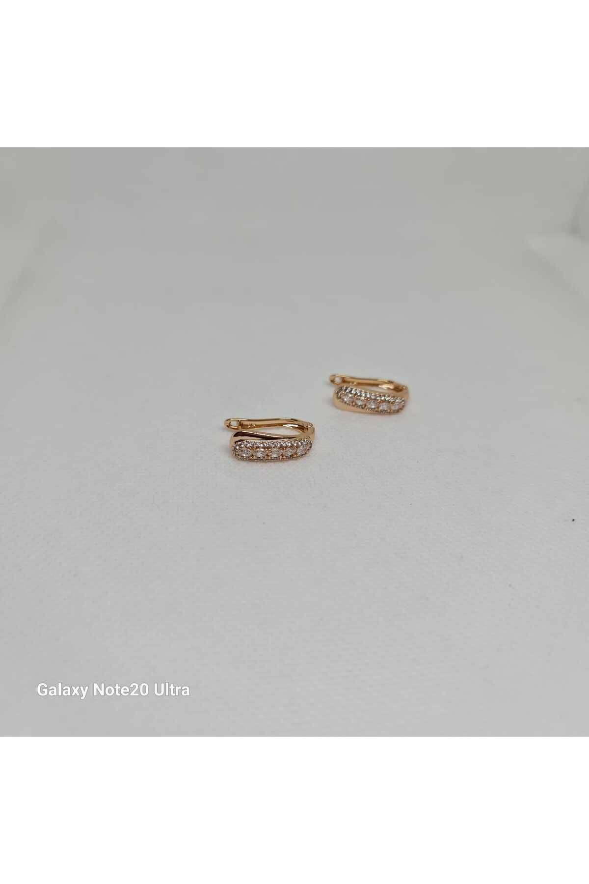 Store 316L Zirkon Taşlı Paslanmaz Çelik Gold Küpe