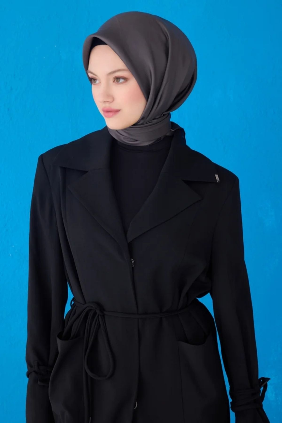Belli Twill İpek Eşarp 4129D Düz Renk Antrasit-63
