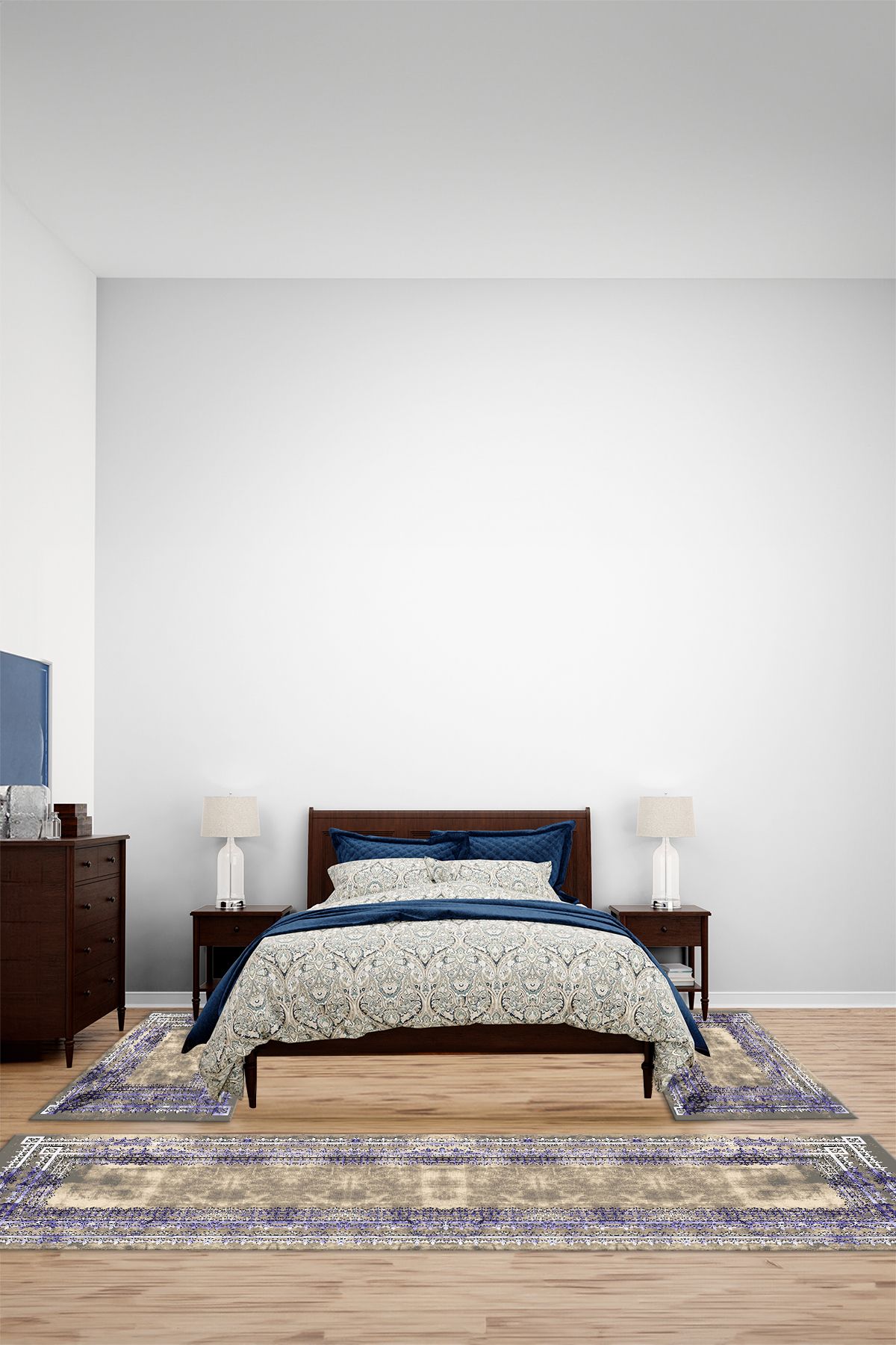 Viyana Home Dijital Kaymaz Yıkanabilir Çerçeveli Etnik Üçlü Yatak Odası Takım Halısı, YO-ÇERÇEVELİ-142-MOR,
