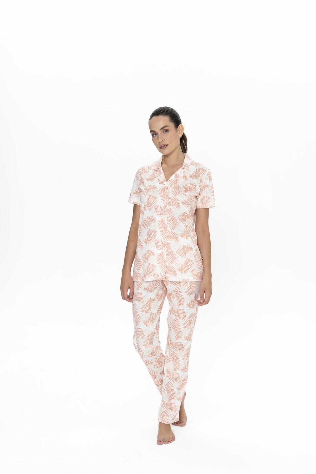 U.S. Polo Assn. Us Polo Kadın Düğmeli Pijama Takım, %50 Pamuk %50 Modal