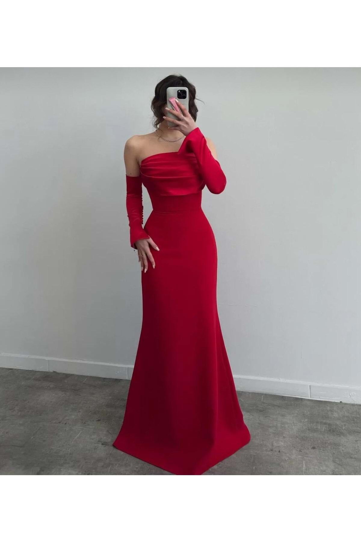 ETİQET 25Y1068 ABİYE AÇIK KREP KUMAŞ BALIK MODEL KIRMIZI