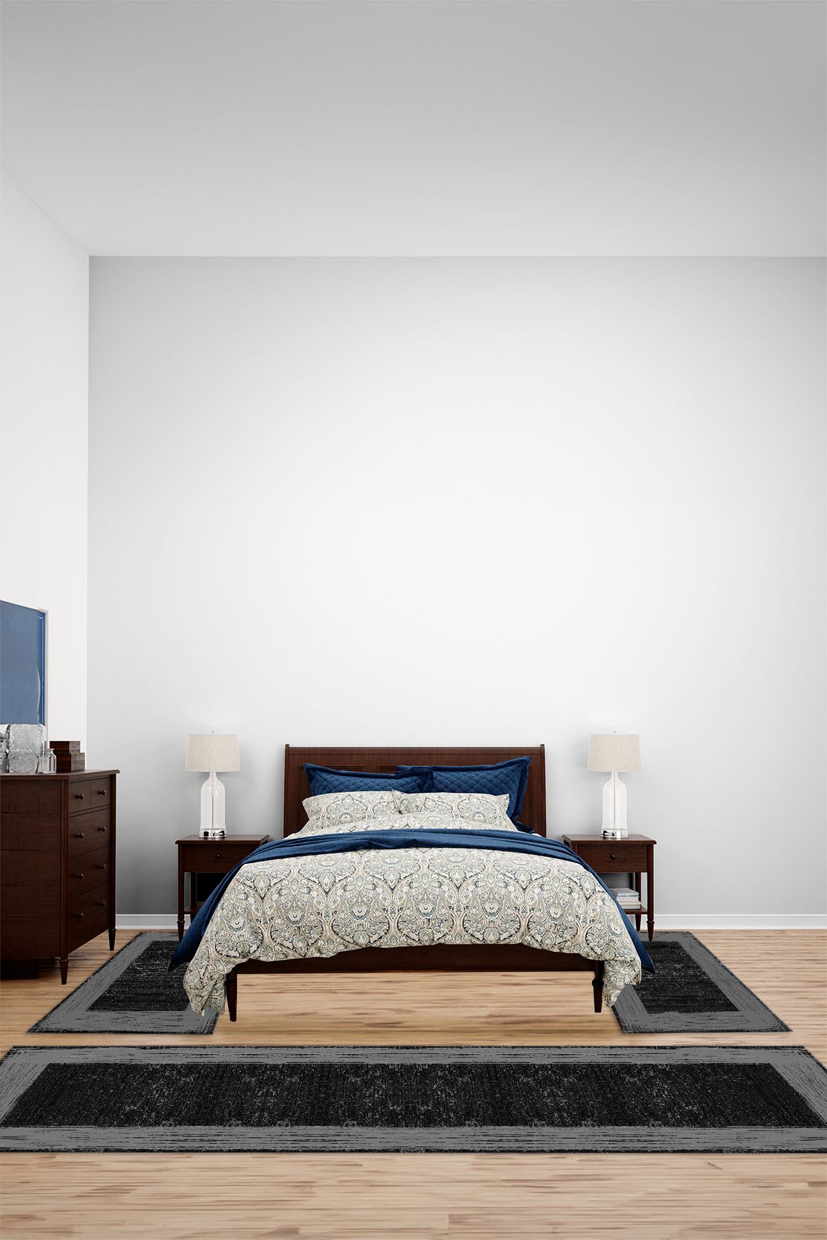 Viyana Home Dijital Kaymaz Yıkanabilir Çerçeveli Jüt Üçlü Yatak Odası Takım Halısı, YO-ÇERÇEVELİ-146-SİYAH,