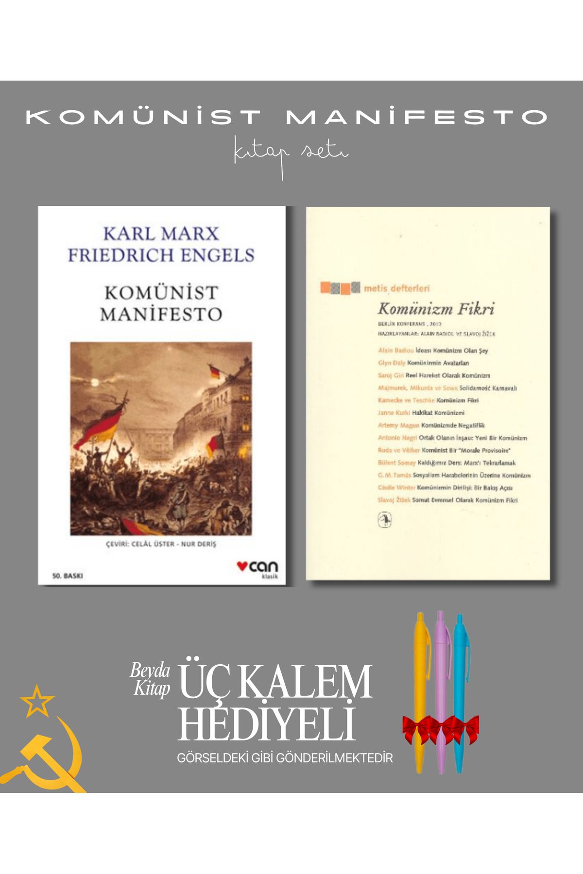 İletişim Yayınları Komünist Manifesto - Komünizm Fikri - Kitap Seti - Üç Kalem Hediyeli - KMNZ255