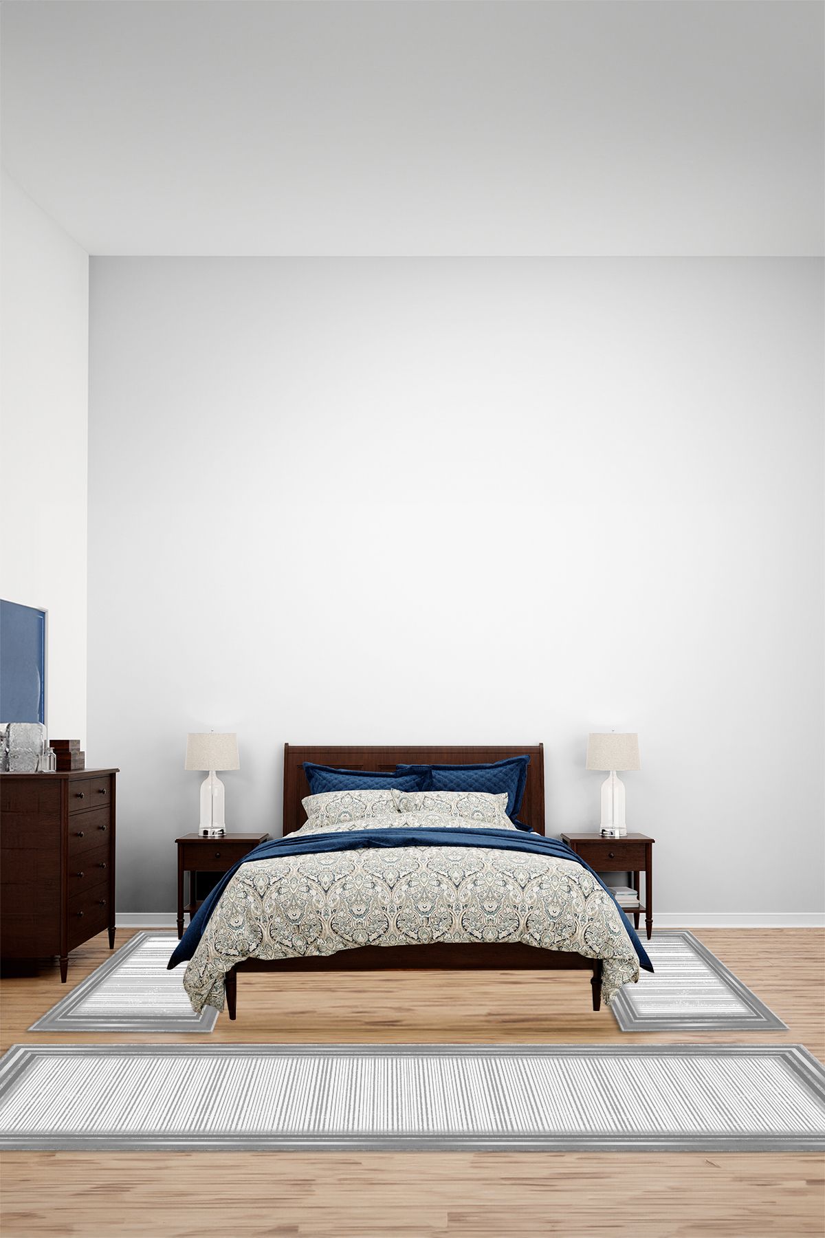 Viyana Home Dijital Kaymaz Yıkanabilir Çerçeveli Jüt Üçlü Yatak Odası Takım Halısı, YO-ÇERÇEVELİ-151-GRİ,