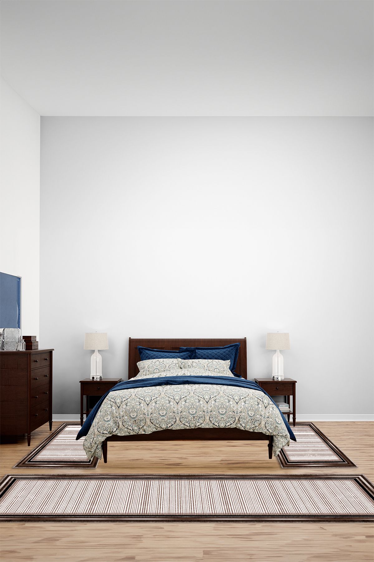 Viyana Home Dijital Kaymaz Yıkanabilir Çerçeveli Jüt Üçlü Yatak Odası Takım Halısı, YO-ÇERÇEVELİ-151-KAHVE,
