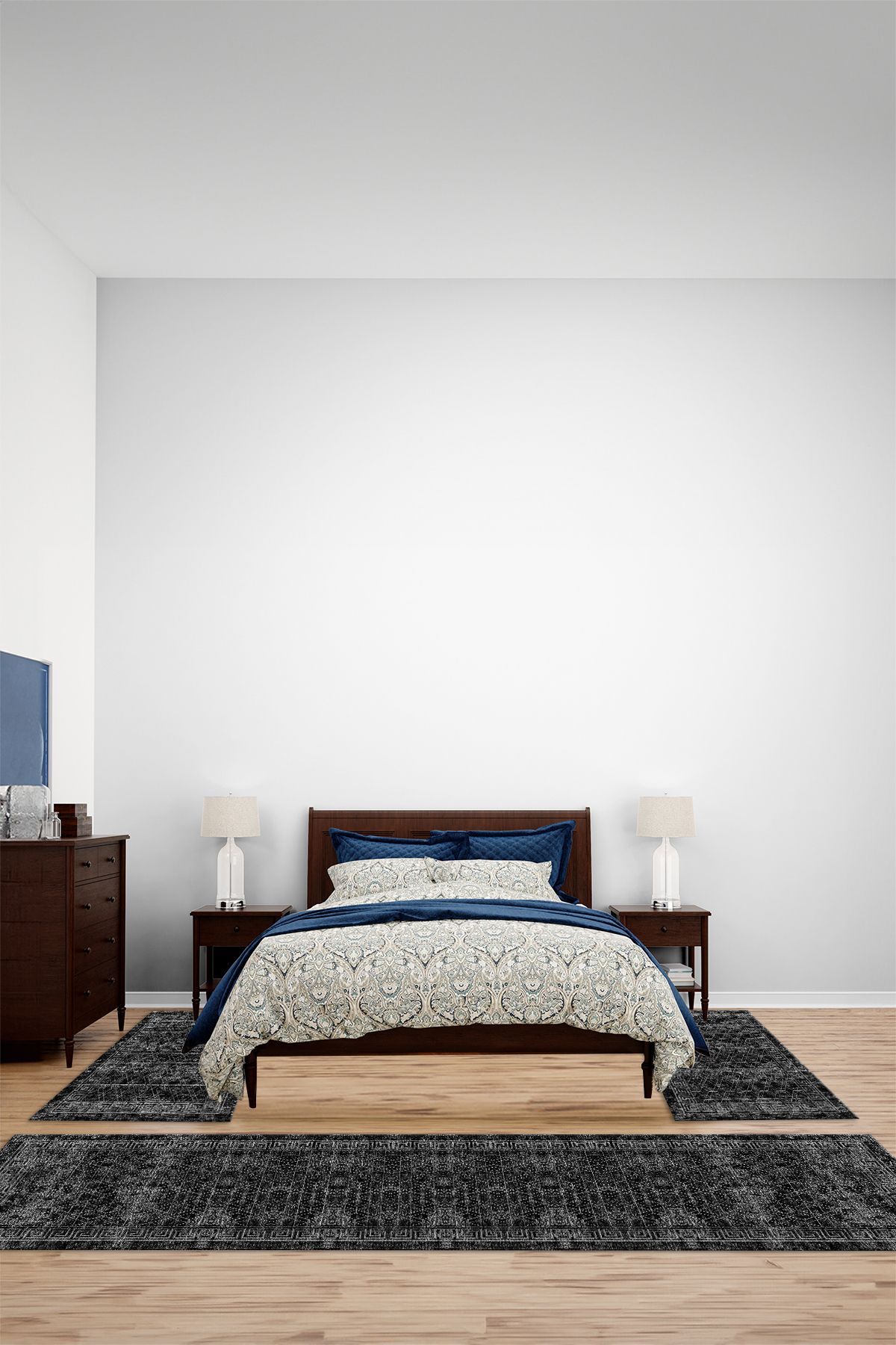 Viyana Home Dijital Kaymaz Yıkanabilir Çerçeveli Üçlü Yatak Odası Takım Halısı, YO-ÇERÇEVELİ-170-SİYAH,