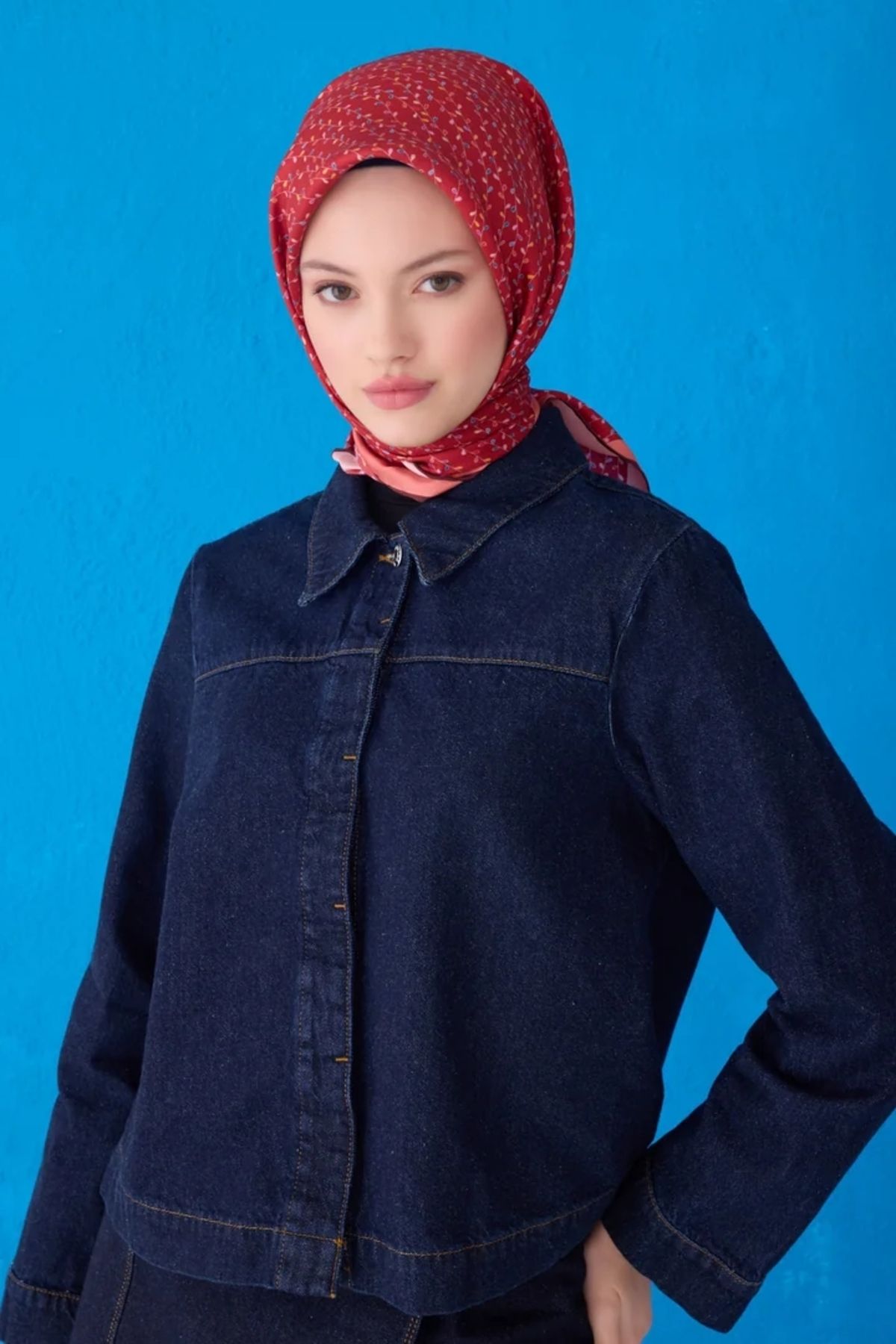 Belli Twill İpek Eşarp 4128D Çiçekli Desen Kiremit-Çok Renkli-33