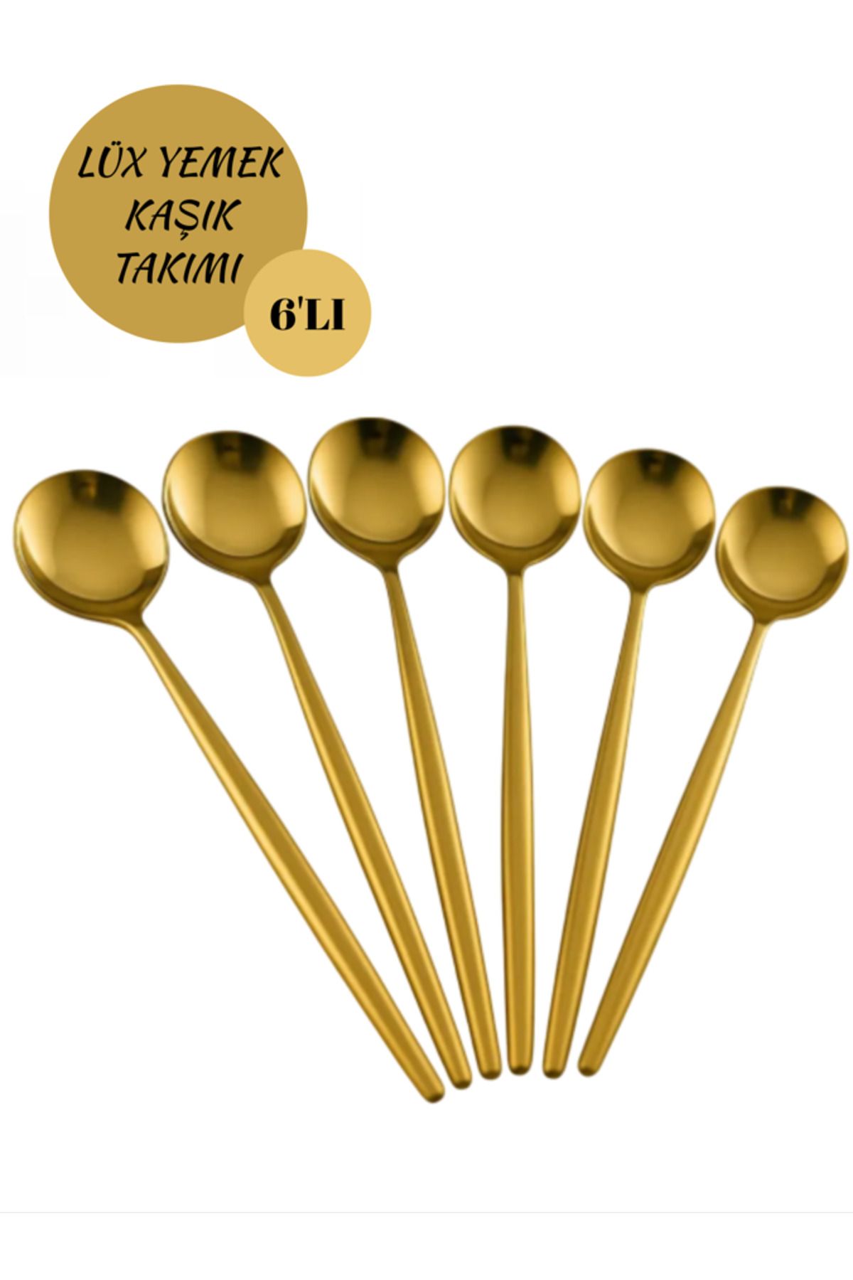 Hilamingo Home 6'lı Lüx Gold Kaplama Yemek Kaşığı Takımı Paslanmaz Çelik