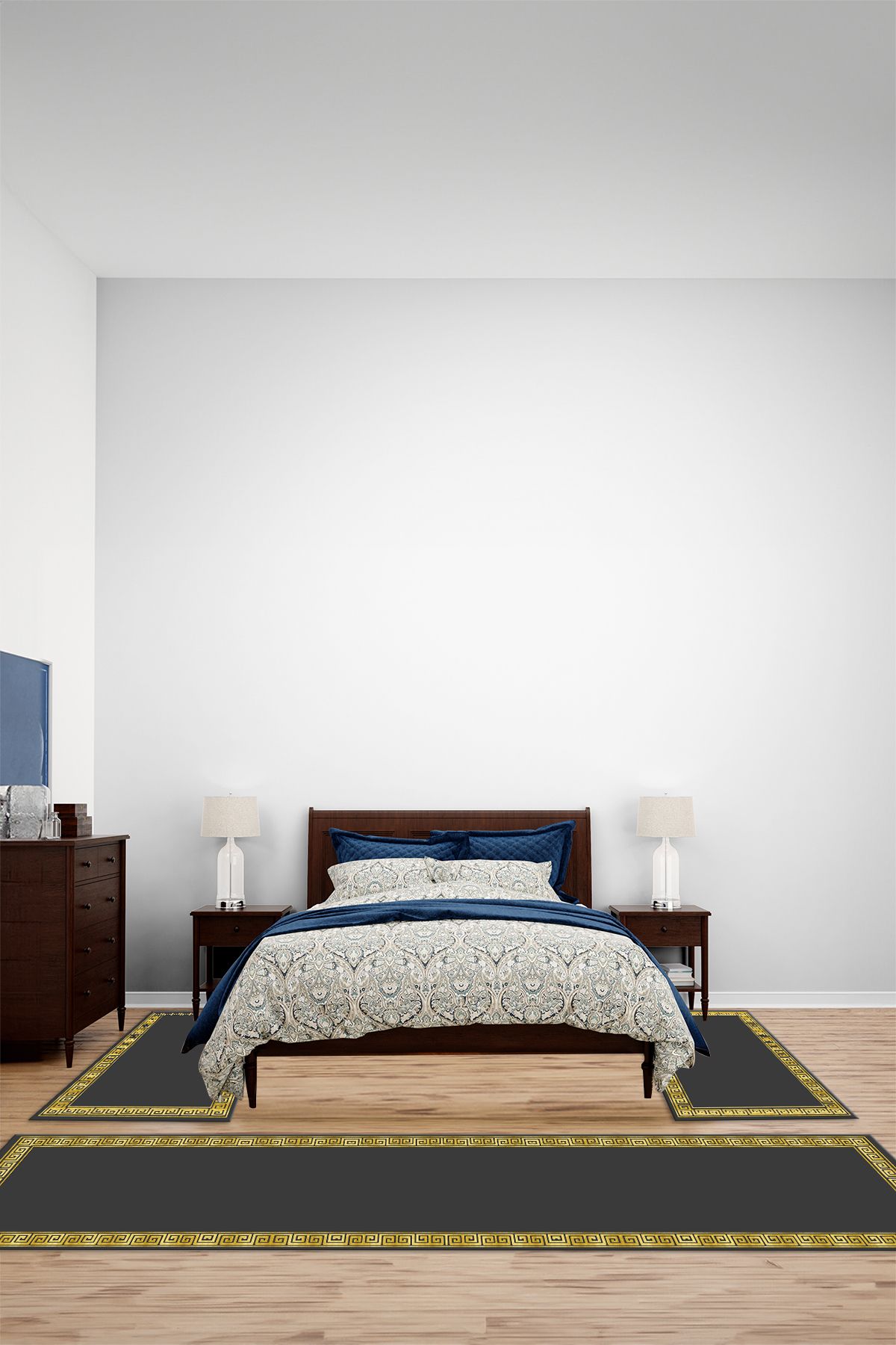 Viyana Home Dijital Kaymaz Yıkanabilir Çerçeveli Üçlü Yatak Odası Takım Halısı, YO-ÇERÇEVELİ-162-ANTRASİT,
