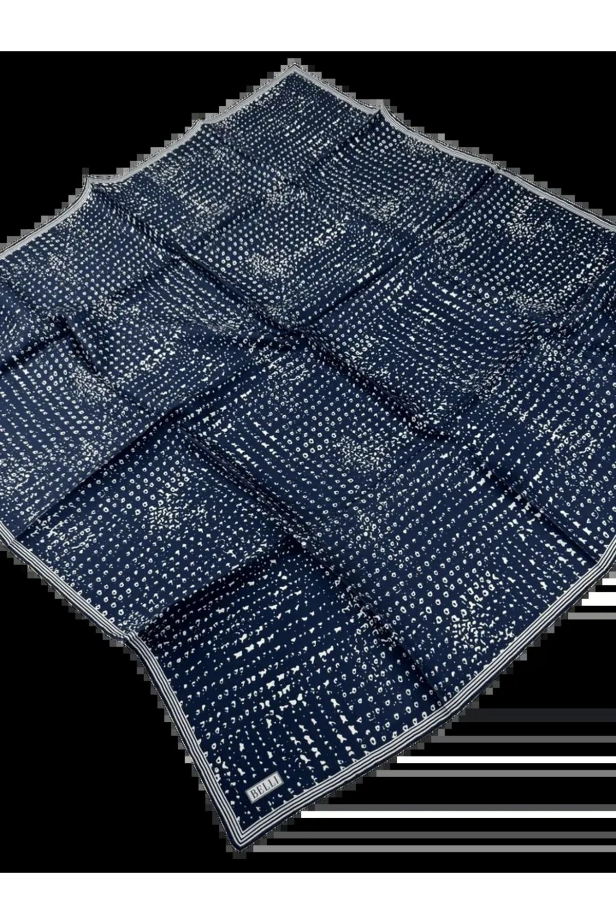Belli Twill İpek Eşarp 4029D Nokta Desen Lacivert-Beyaz-56