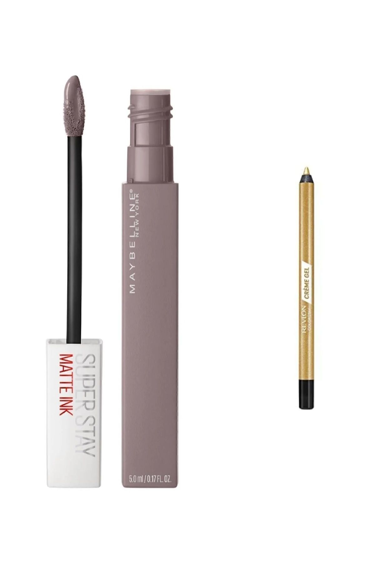 Revlon Süper 2li Paket Stay MatteInk Unnude Likit Mat Ruj 90 Huntress Gri ve Göz Kalemi Altın Sarısı Serisi