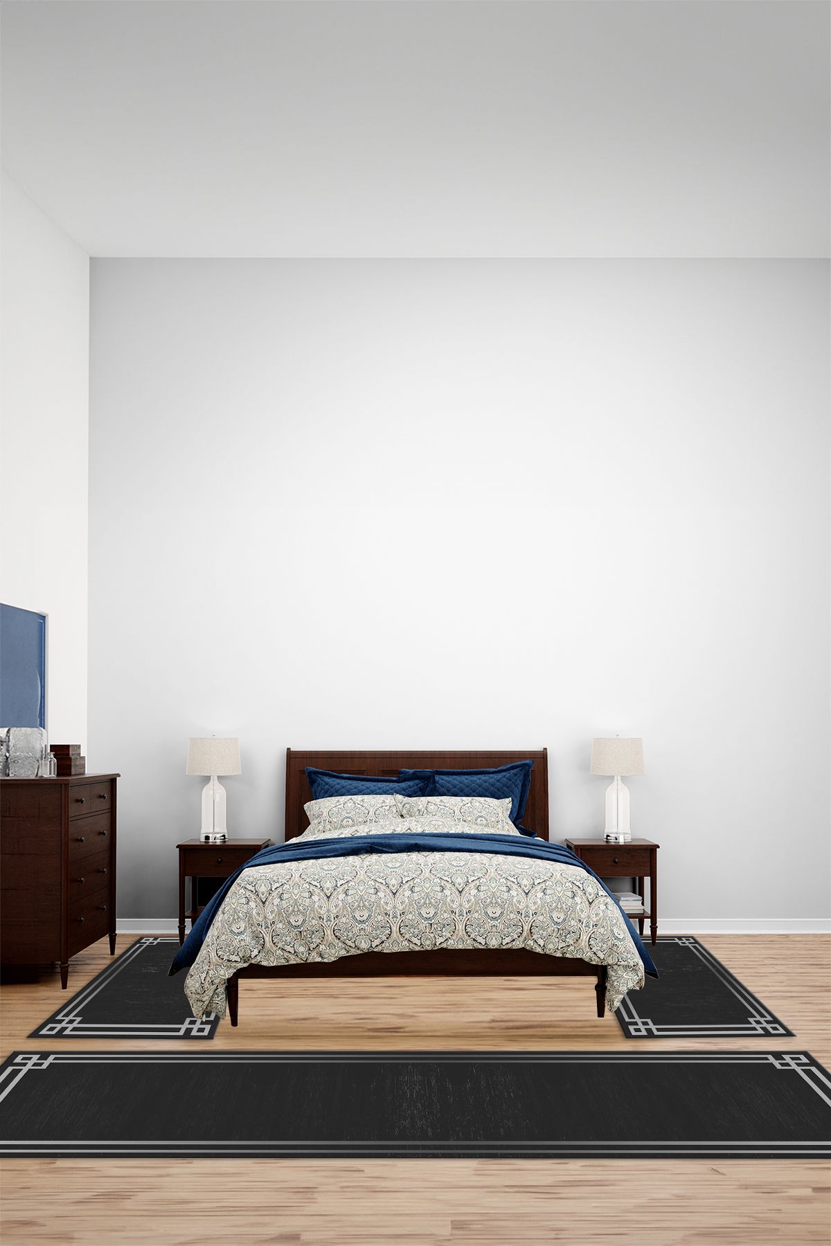 Viyana Home Dijital Kaymaz Yıkanabilir Çerçeveli Üçlü Yatak Odası Takım Halısı, YO-ÇERÇEVELİ-158-ANTRASİT,