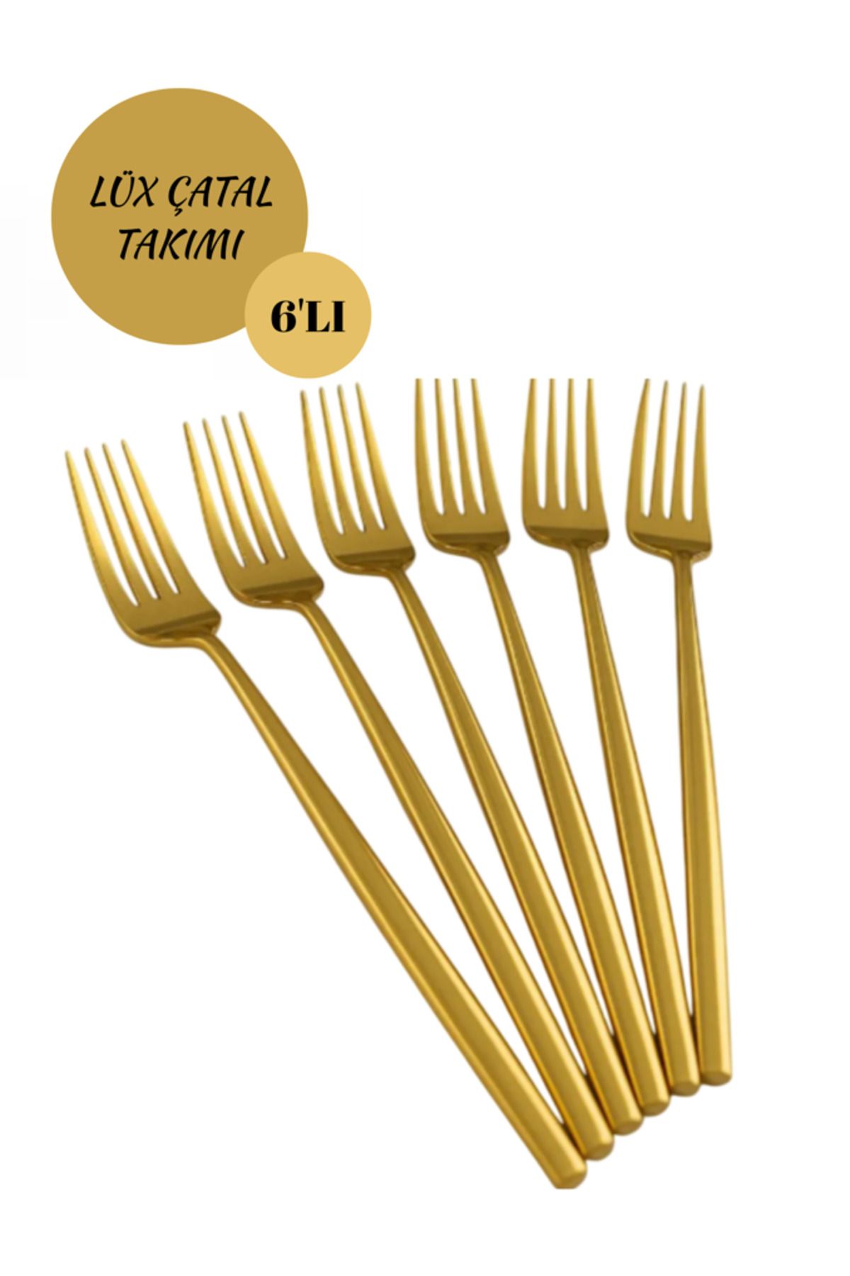 Hilamingo Home 6'lı Lüx Gold Kaplama Çatal Takımı Paslanmaz Çelik