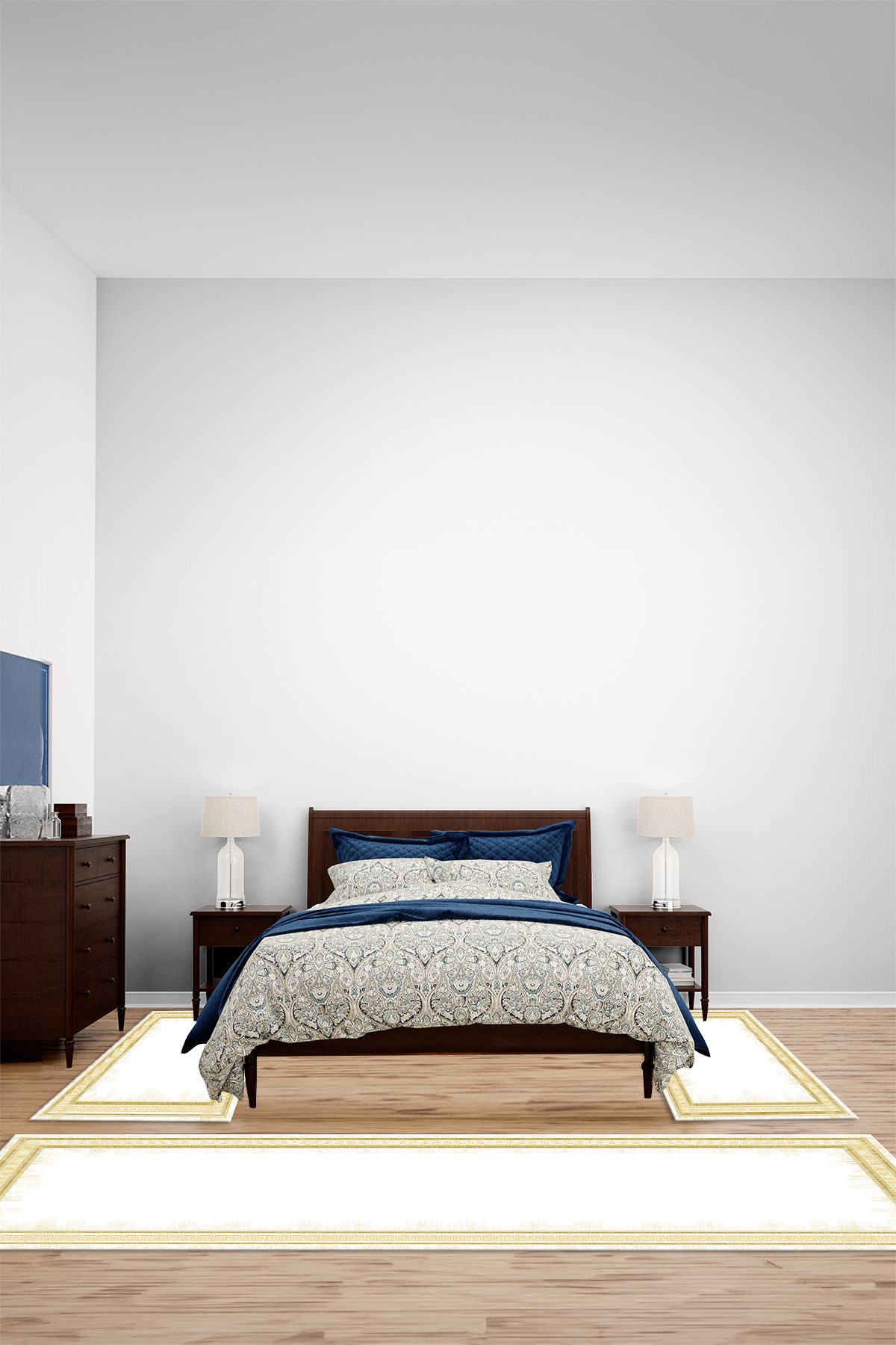 Viyana Home Dijital Kaymaz Yıkanabilir Çerçeveli Kenar Üçlü Yatak Odası Takım Halısı, YO-ÇERÇEVELİ-169-BEYAZ,
