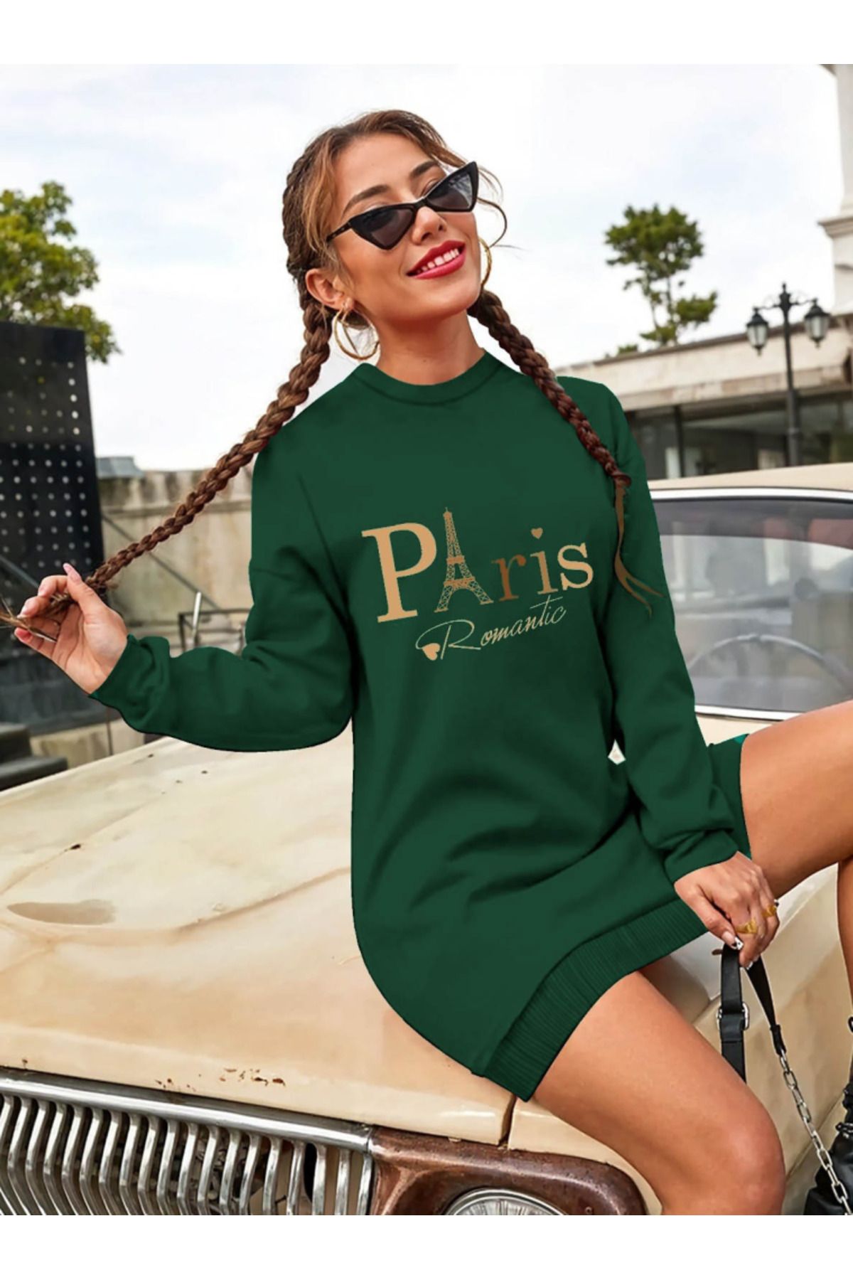D&M Life Collection Kadın Uzun Kollu Bisiklet Yaka Yazılı Kısa Viskon Iki Iplik Elbise