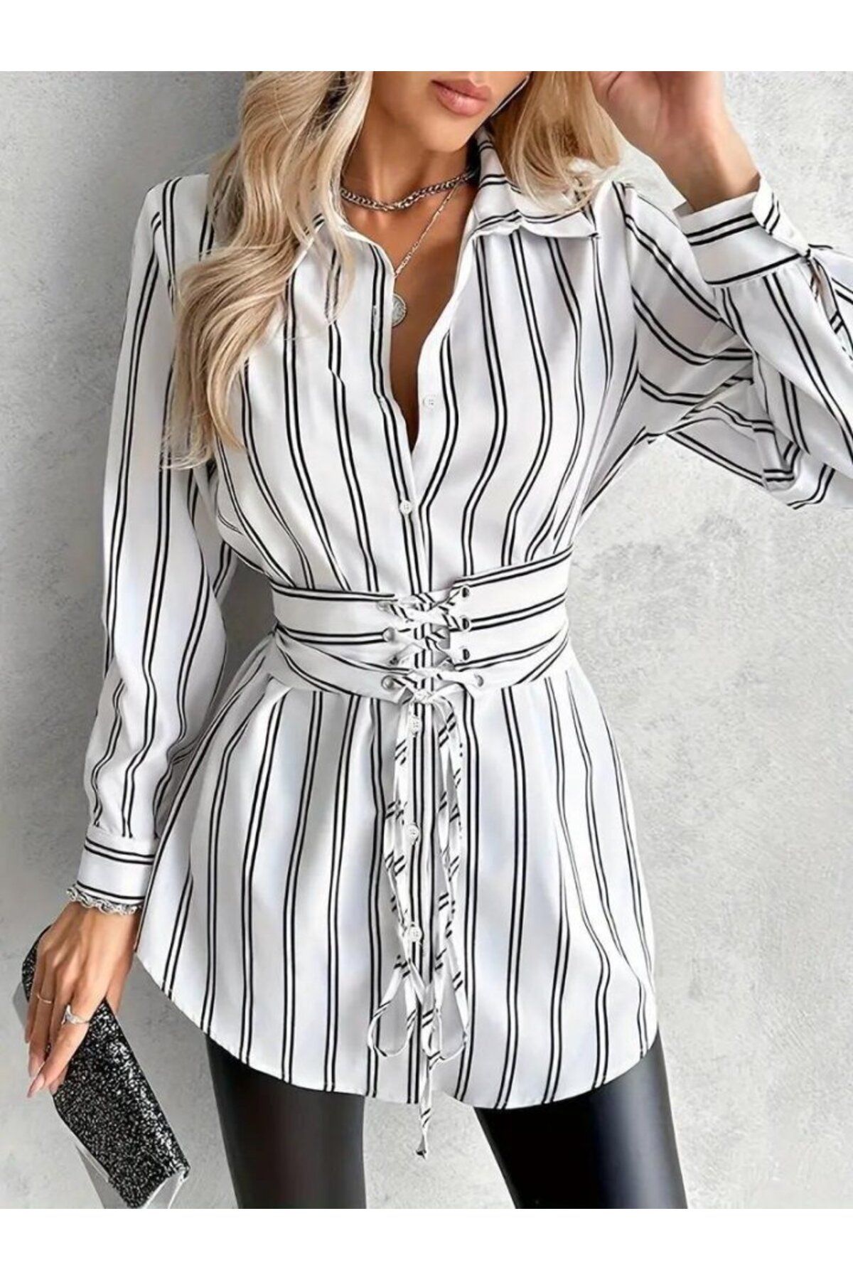 D&M Life Collection Kadın Kemer Detaylı Pamuk Polyester Gömlek Elbise