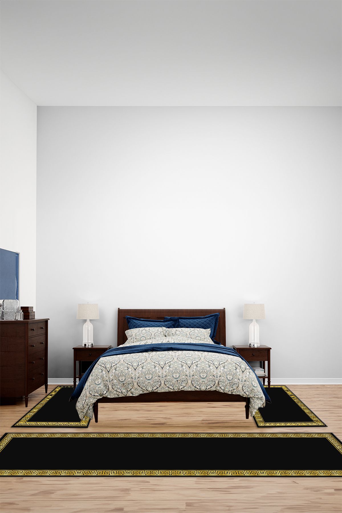 Viyana Home Dijital Kaymaz Yıkanabilir Çerçeveli Üçlü Yatak Odası Takım Halısı, YO-ÇERÇEVELİ-162-SİYAH,