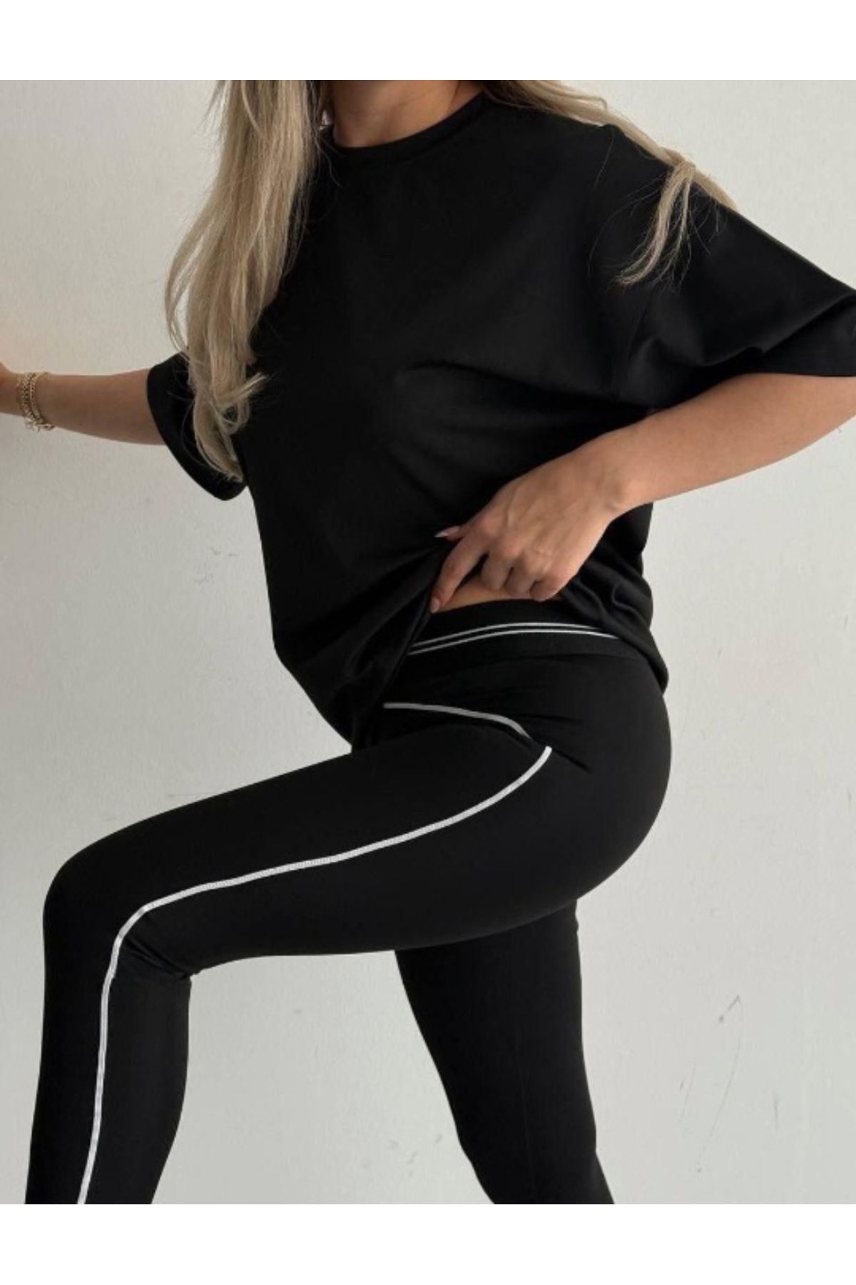 MODA Siyah Ola Premium T-Shirt Tayt Takım