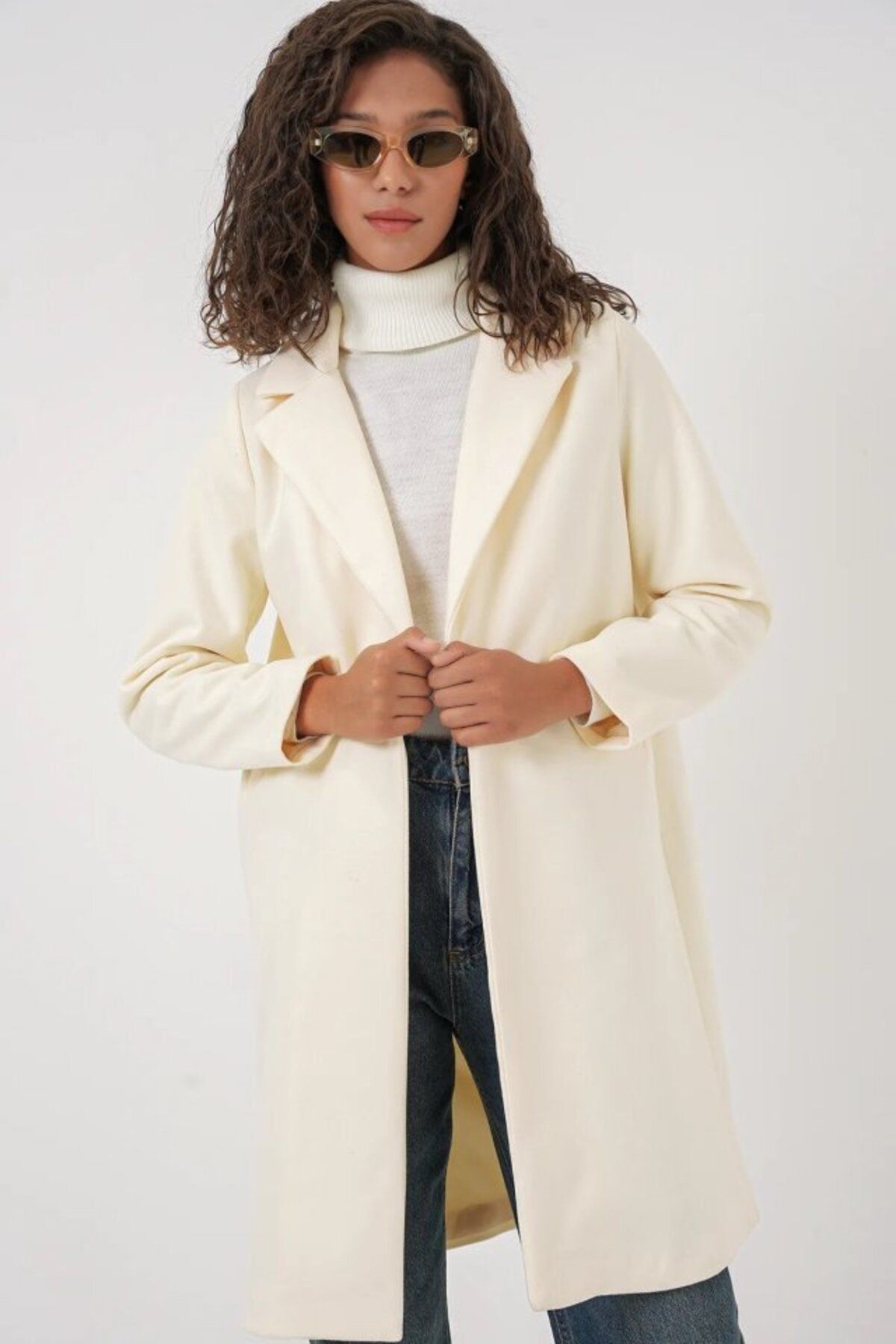 D&M Life Collection 9085 Kaşe Kaban - Krem - 42