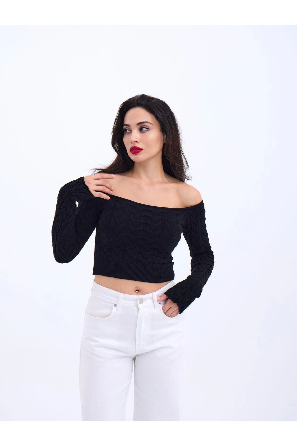 ZORM Siyah Crop Triko Kazak