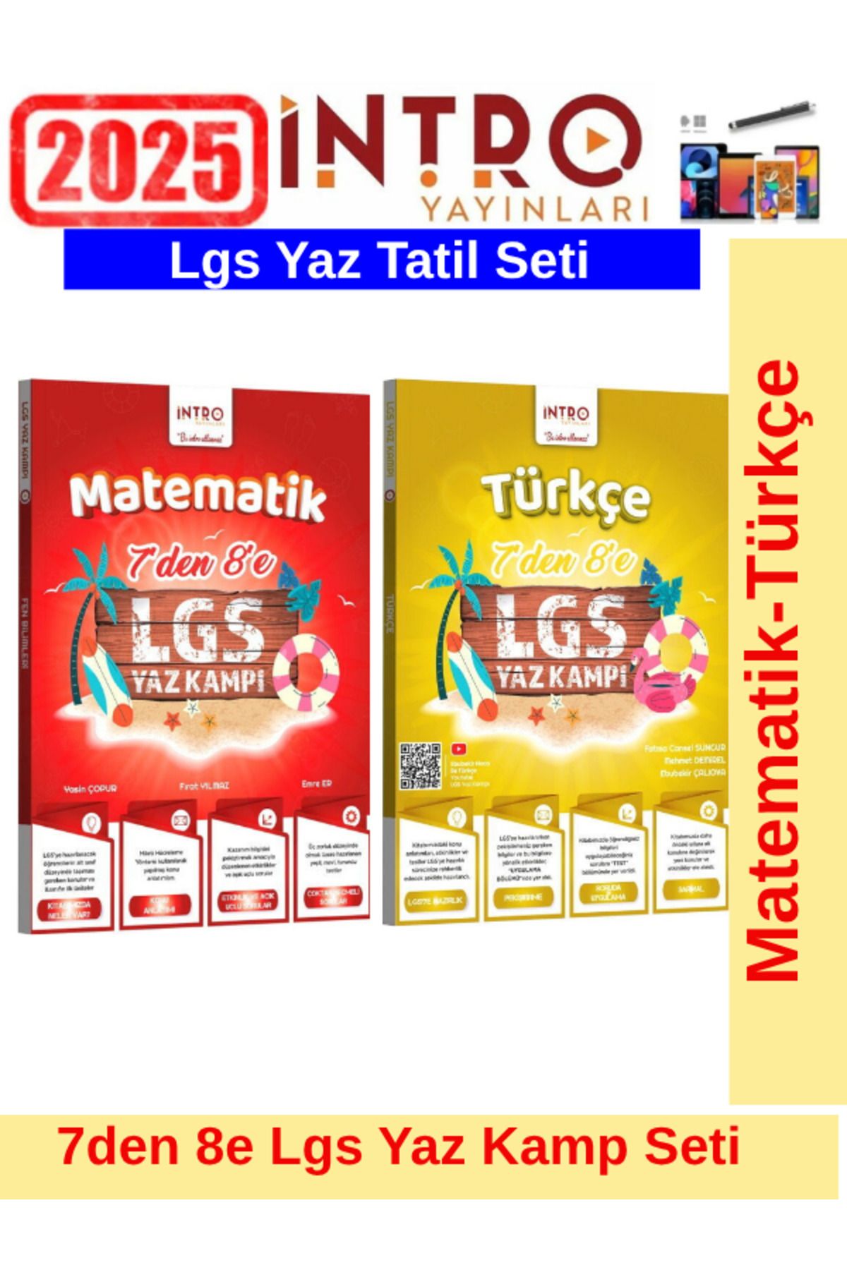 Ens Yayıncılık İntro Yayınları 8.Sınıf LGS Kamp Matematik-Türkçe Yaz Tatil Kamp Seti+Kalem