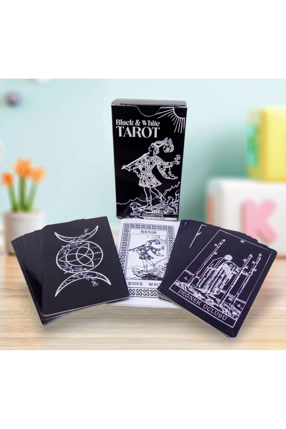 izmir yazici servis Black & White Klasik Tarot Takımı 78 Kart Siyah Beyaz 7x11 Cm Kullanma Kılavuzu Hediyeli