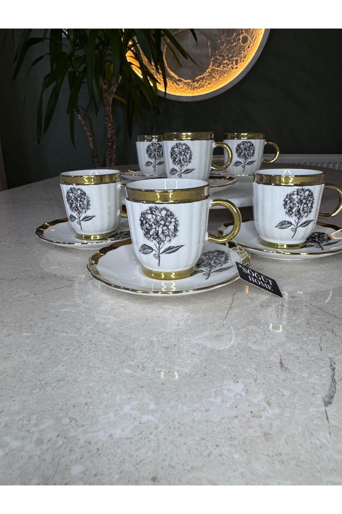 söğüthome Altı Kişilik Gold Detaylı Çiçek Desenli Porselen Fincan Takımı – Zarif & Romantik Dokunuş