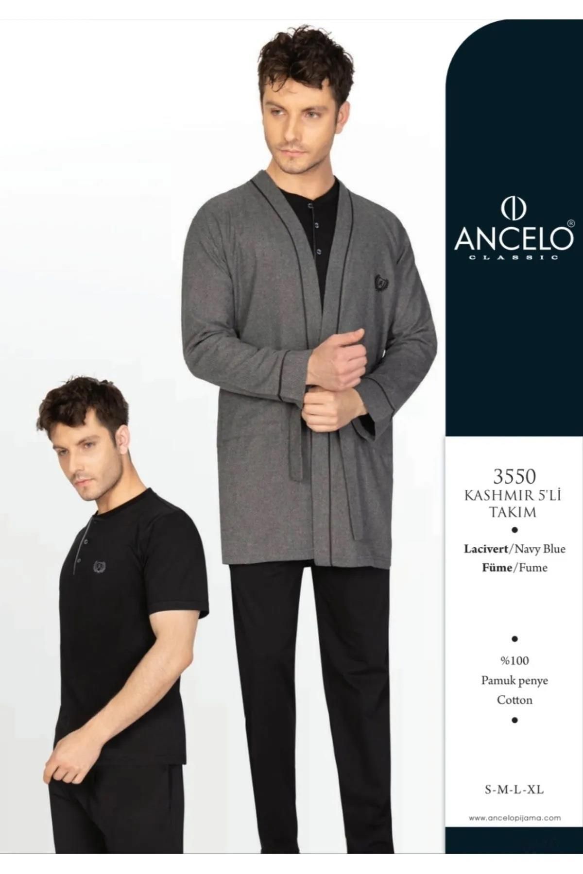 ANCELO Çeyizlik Erkek Ropdöşambır Set, 5 Parça, Kısakol Pijama Uzunkol Pijama ve Sabahlık