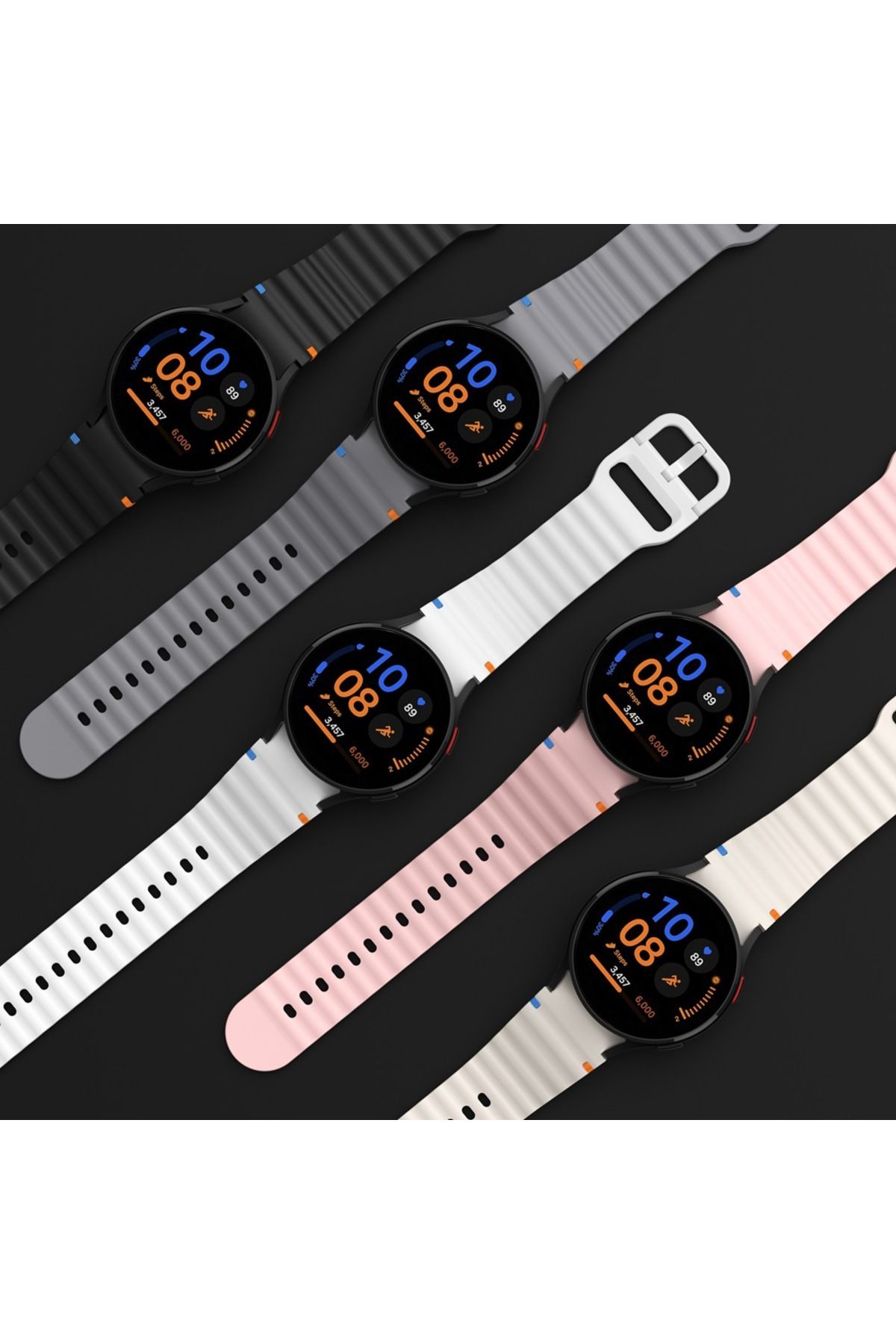 redmud teknoloji Samsung Galaxy Watch 5 Seri 40-44-Pro 45 mm İle Uyumlu Dikişli Kavisli Spor Silikon Kordon