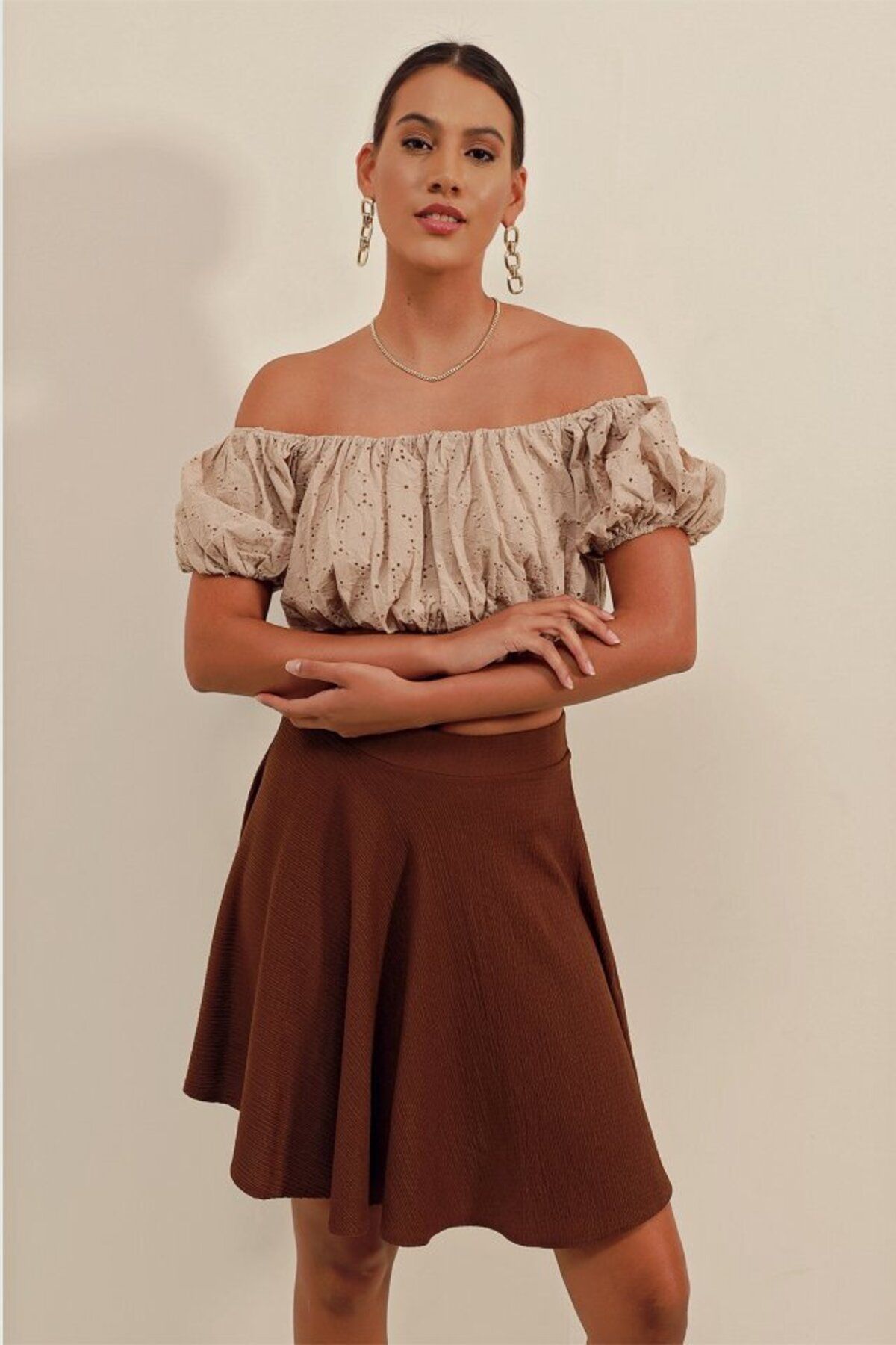 D&M Life Collection 1885 Kloş Mini Etek - Kahverengi