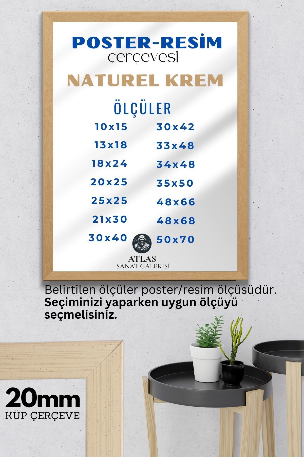 ASG Poster Resim Belge Resim Çerçevesi PVCli Postersiz Resimsiz Naturel Krem Çerçeve