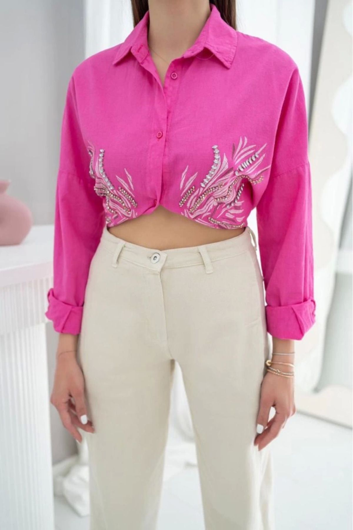 Omarı Yüksek Bel Bej Skinny Pantolon